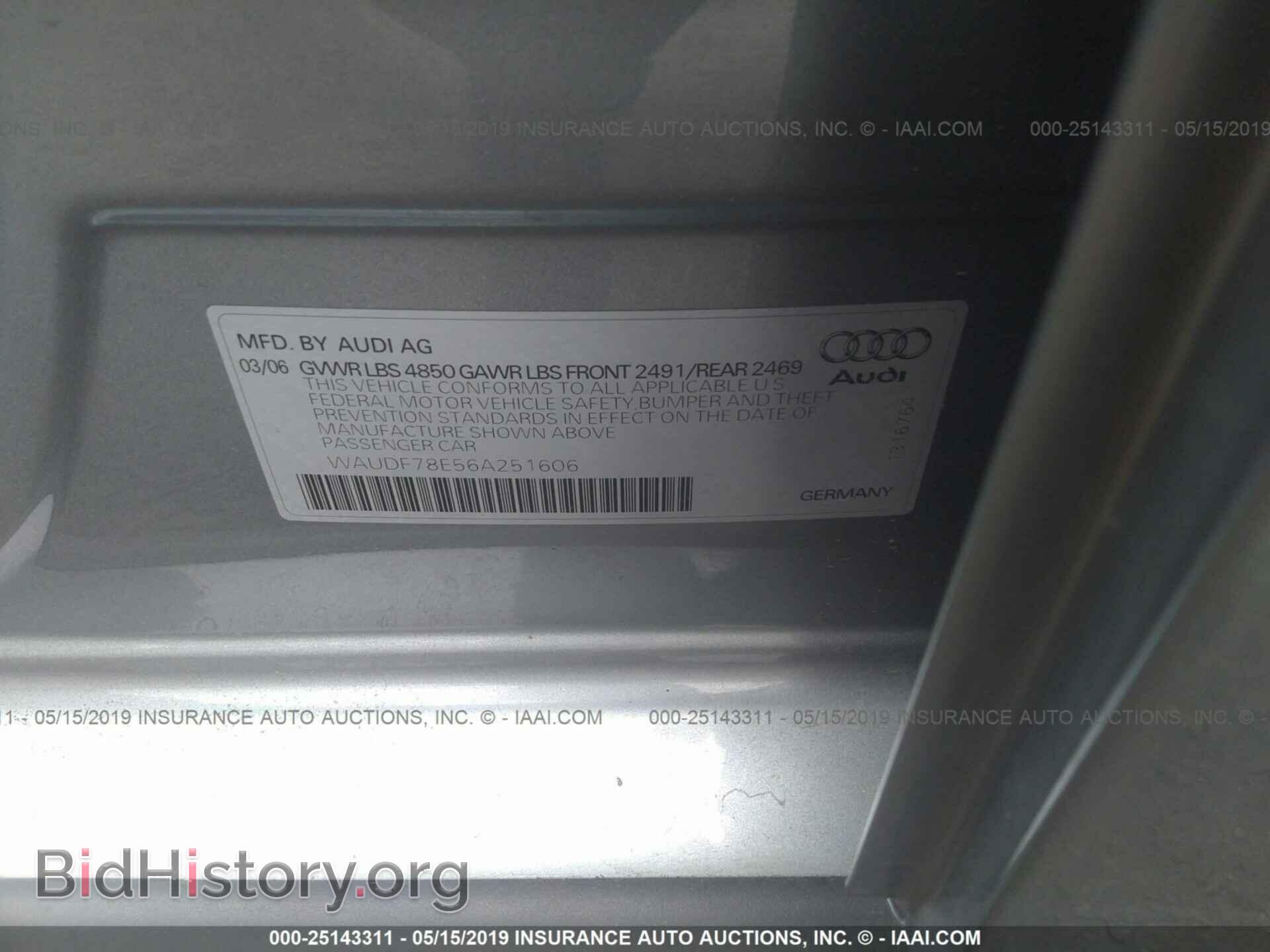 2006 AUDI A4 - VIN: WAUDF78E56A251606 - Фото 9