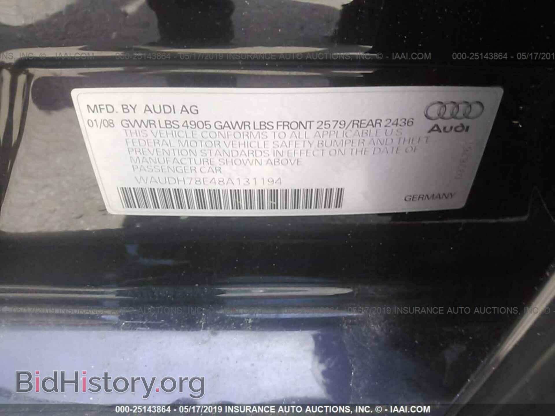 2008 AUDI A4 - VIN: WAUDH78E48A131194 - Фото 9