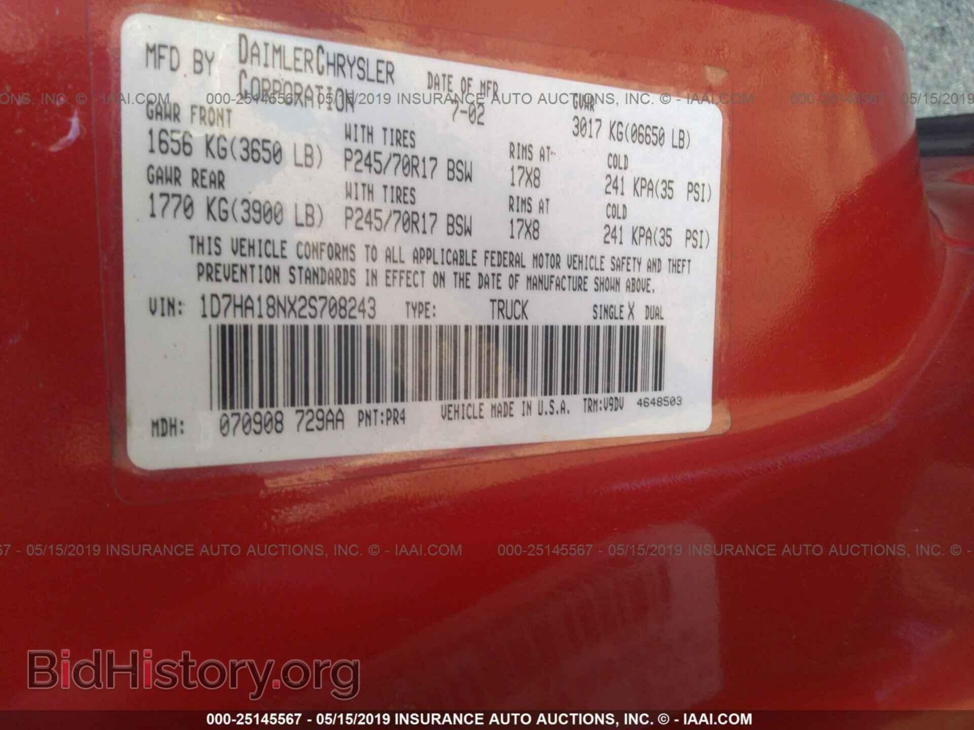 2002 DODGE RAM 1500 - VIN: 1D7HA18NX2S708243 - Фото 9