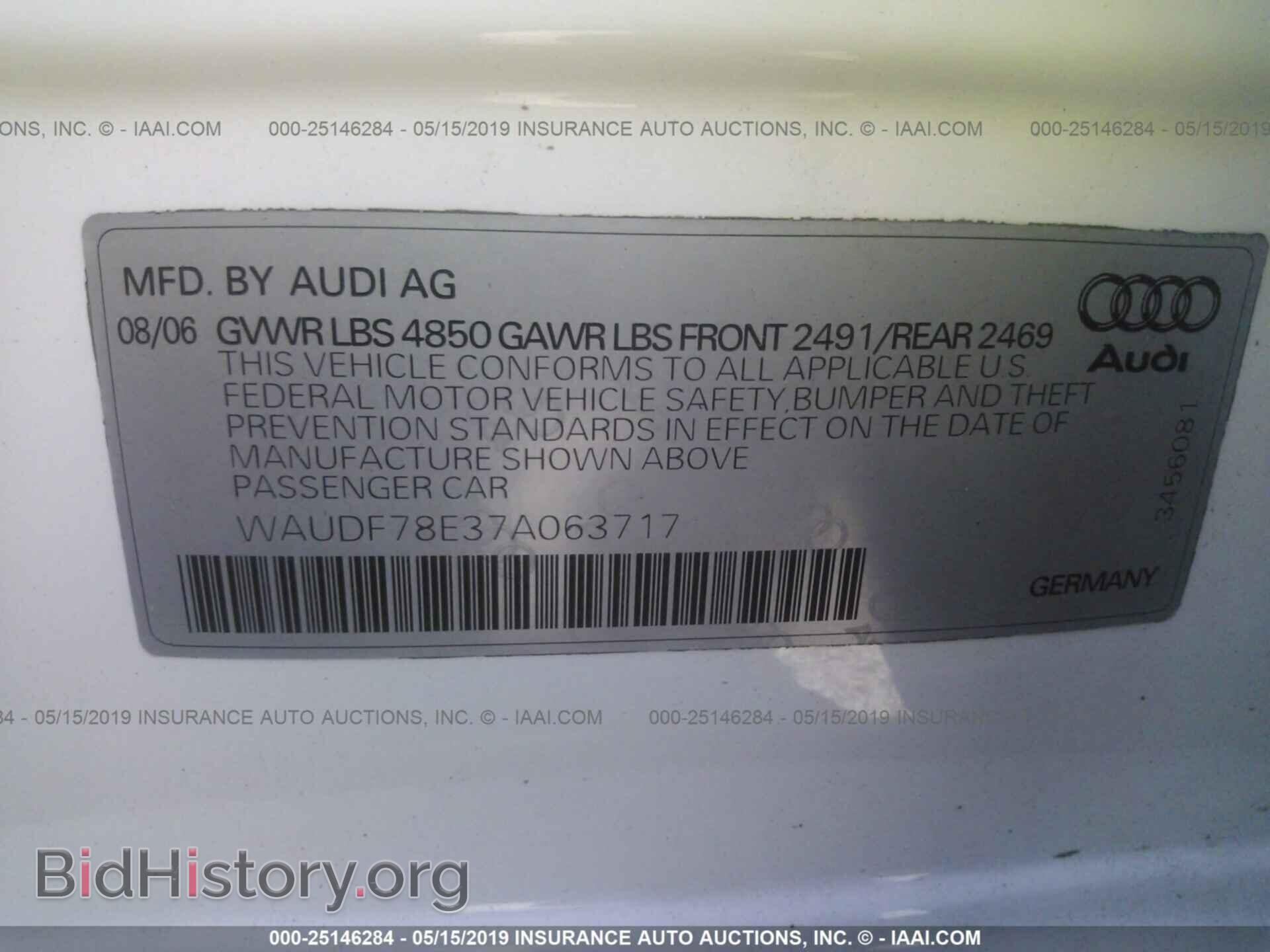 2007 AUDI A4 - VIN: WAUDF78E37A063717 - Фото 9