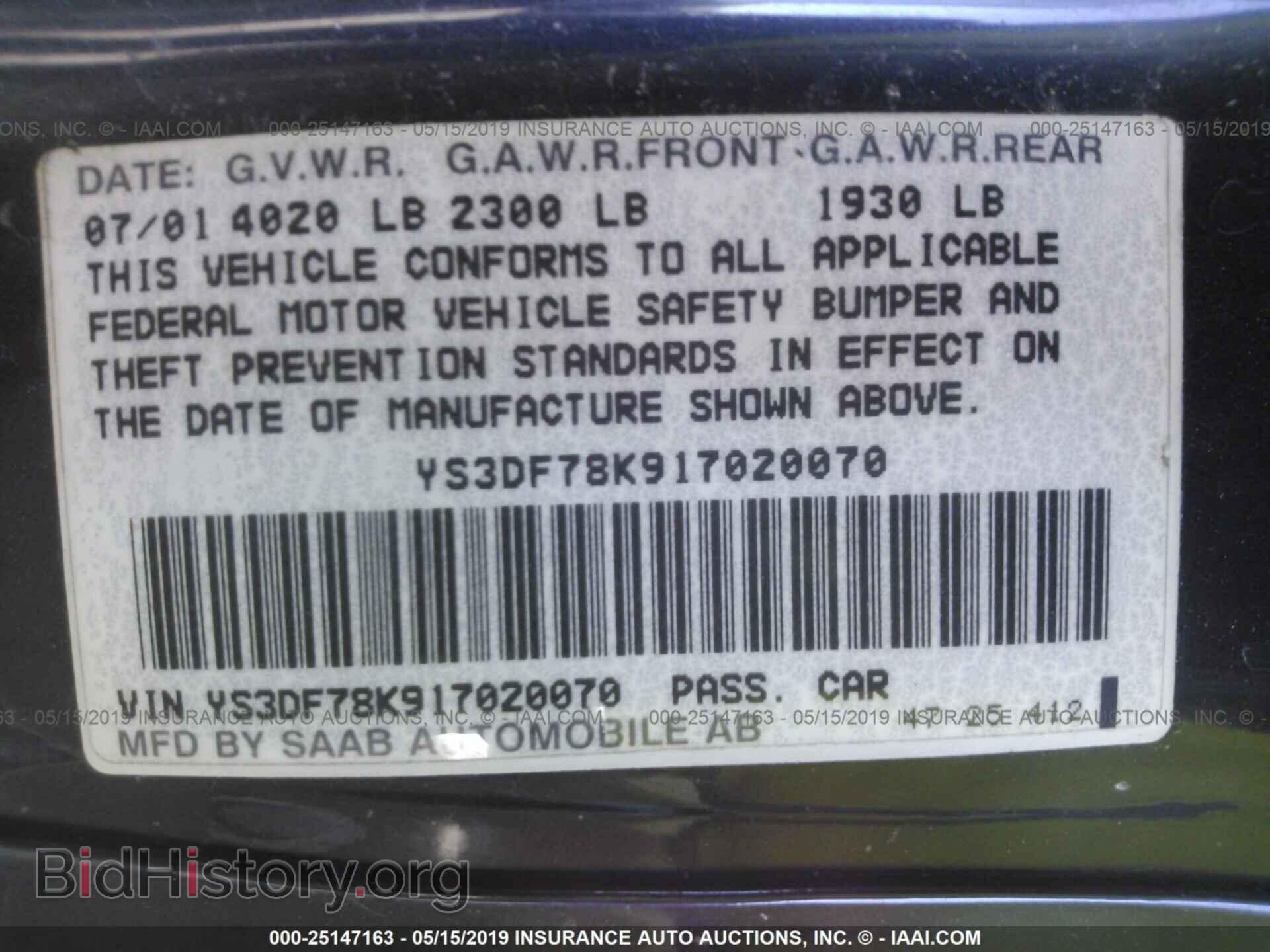 2001 SAAB 9-3 - VIN: YS3DF78K917020070 - Фото 9
