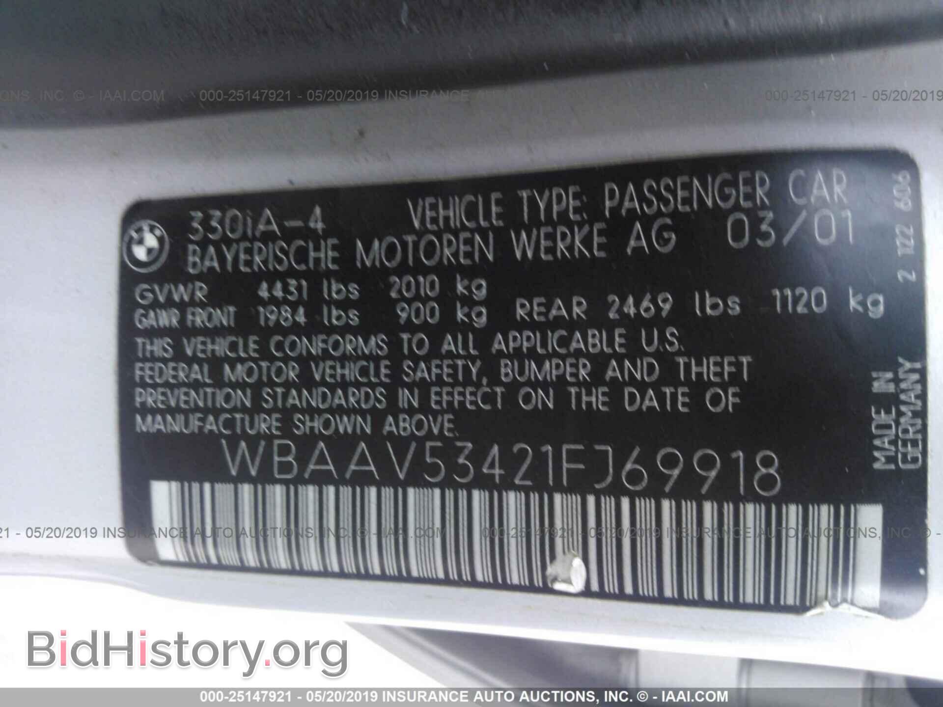2001 BMW 330 - VIN: WBAAV53421FJ69918 - Фото 9