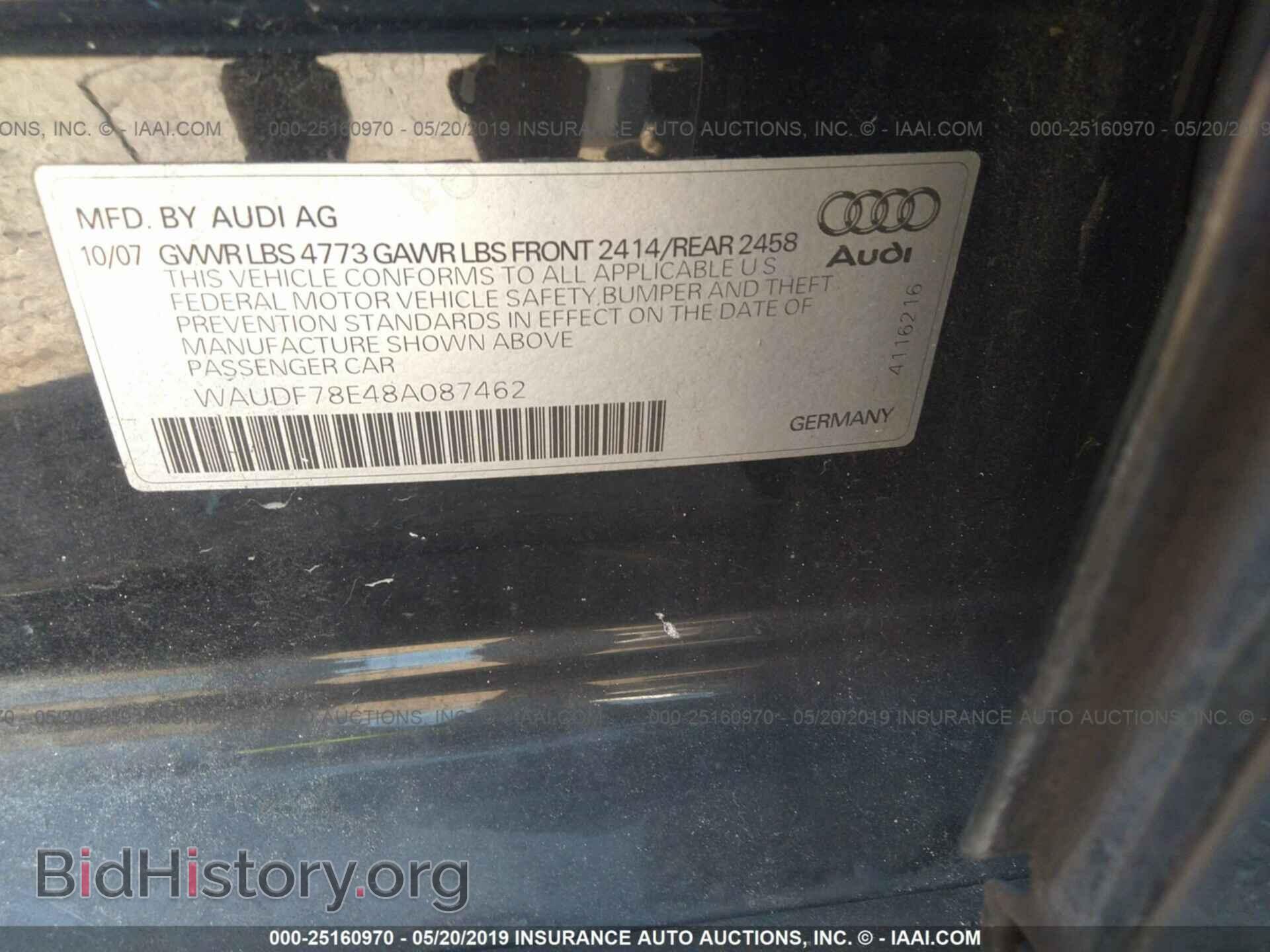 2008 AUDI A4 - VIN: WAUDF78E48A087462 - Фото 9