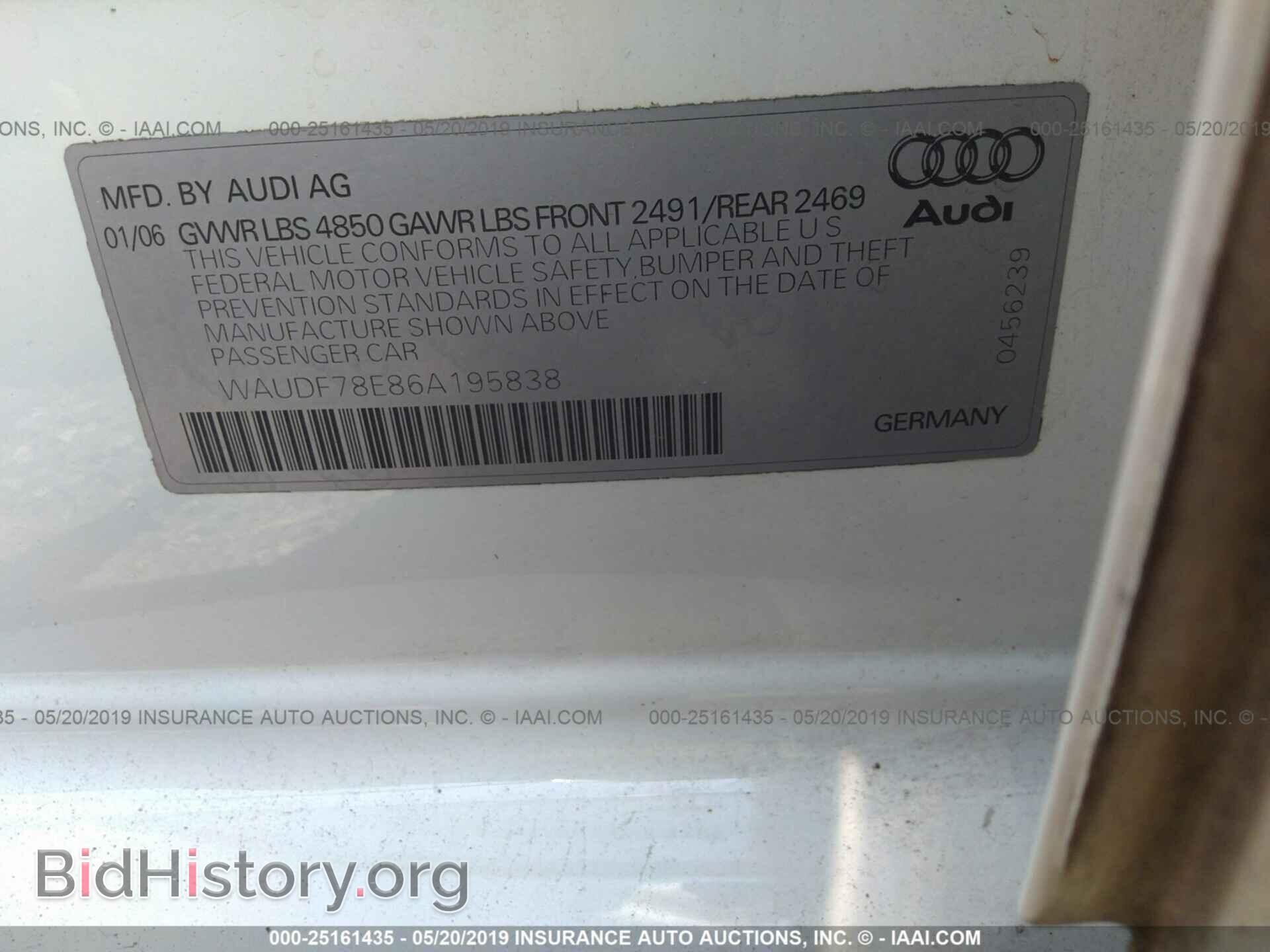 2006 AUDI A4 - VIN: WAUDF78E86A195838 - Фото 9
