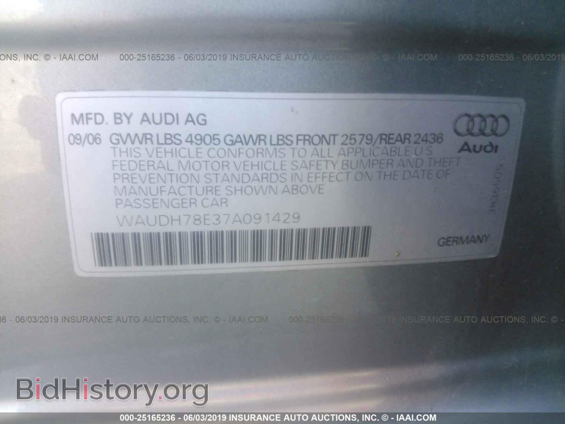 2007 AUDI A4 - VIN: WAUDH78E37A091429 - Фото 9