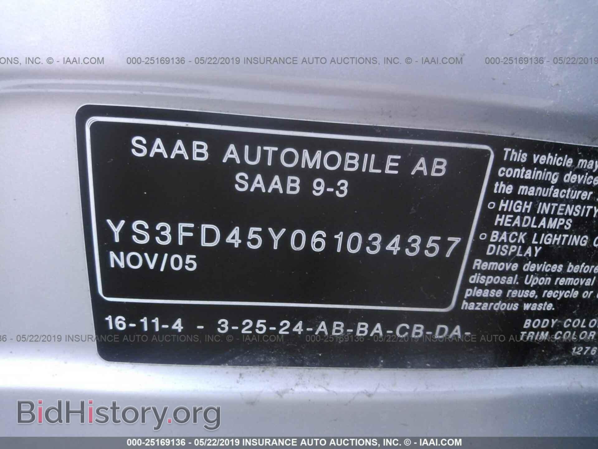 2006 SAAB 9-3 - VIN: YS3FD45Y061034357 - Фото 9