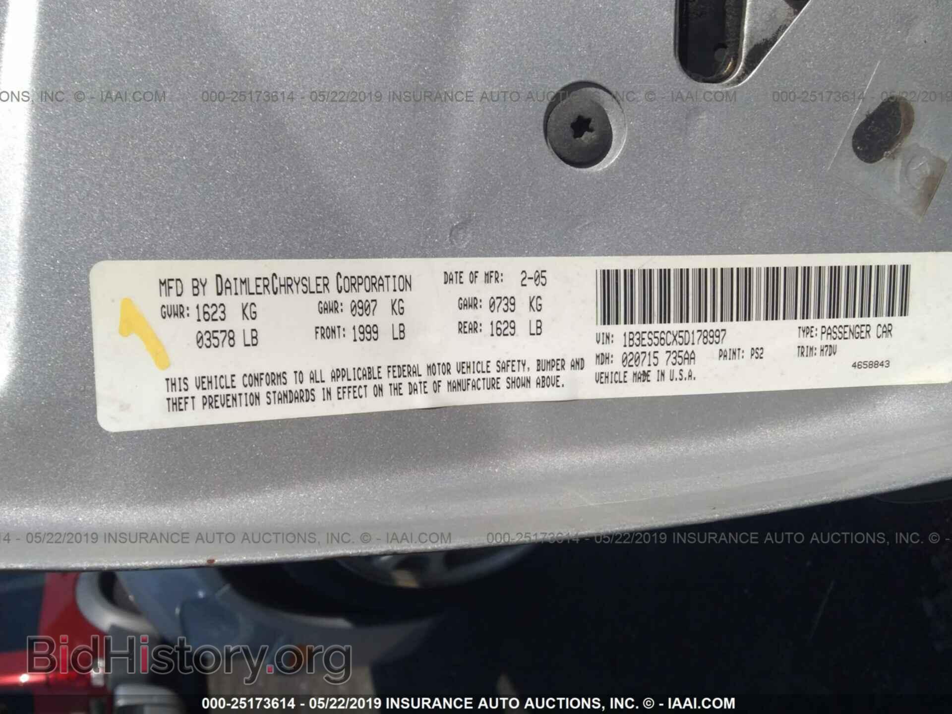 2005 DODGE NEON - VIN: 1B3ES56CX5D178997 - Фото 9