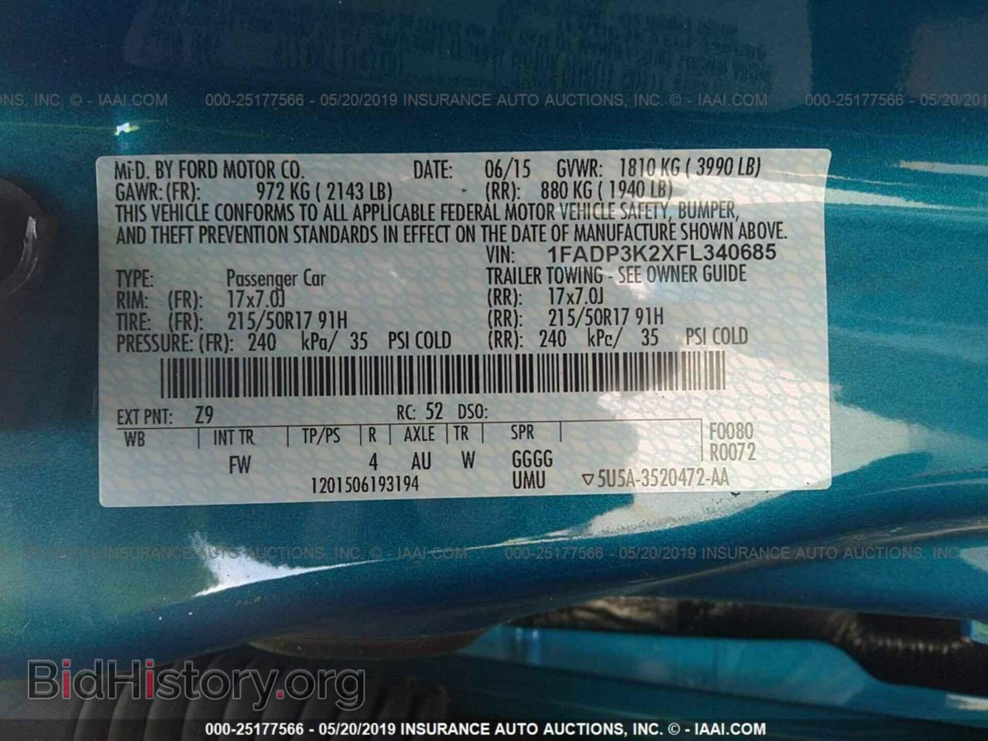 2015 FORD FOCUS - VIN: 1FADP3K2XFL340685 - Фото 9