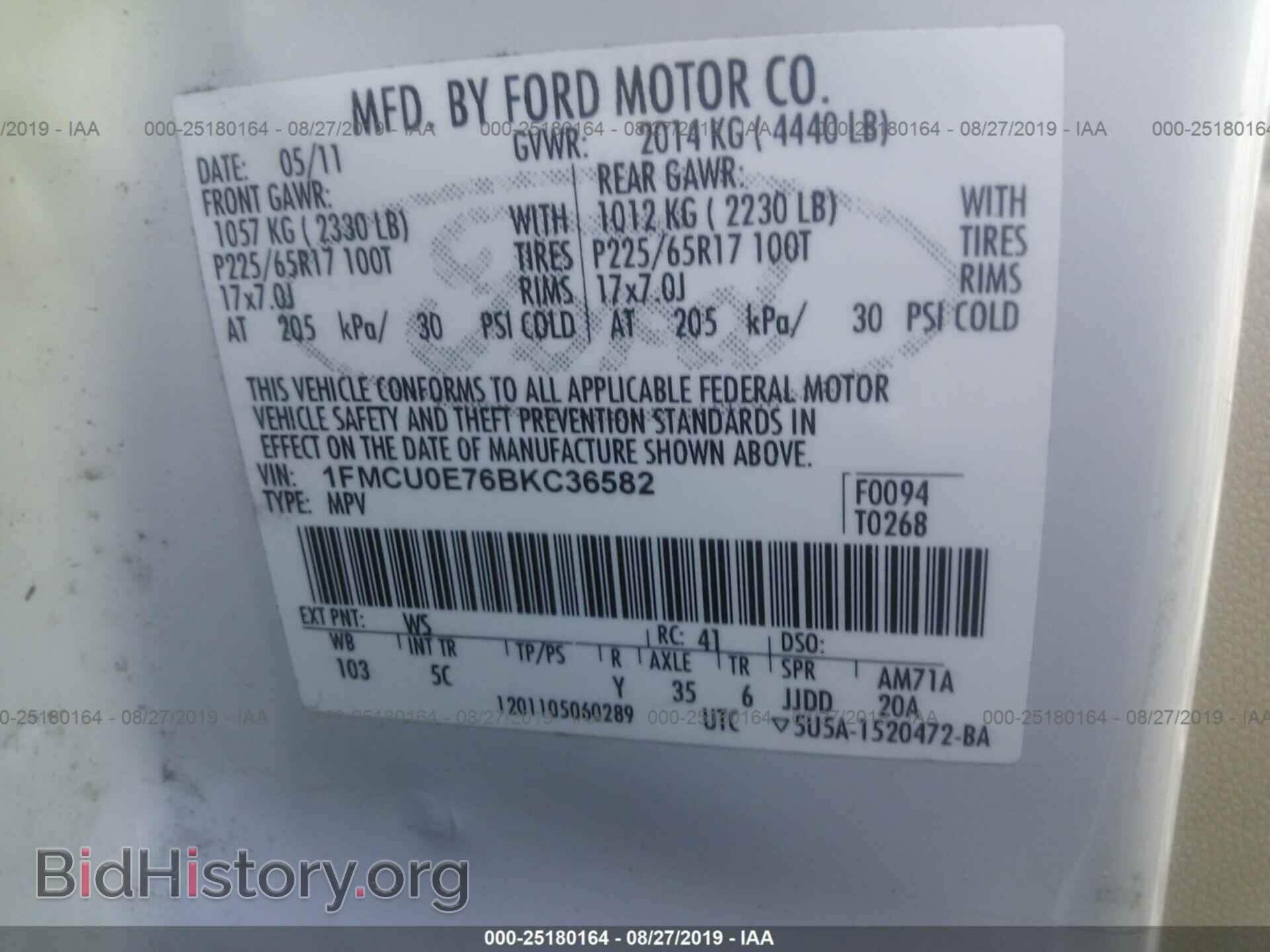 2011 FORD ESCAPE - VIN: 1FMCU0E76BKC36582 - Фото 9