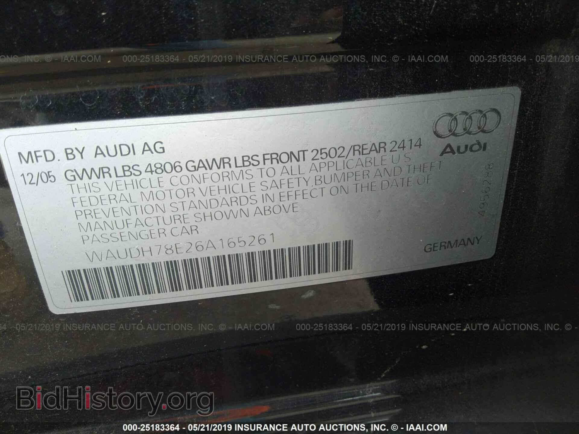 2006 AUDI A4 - VIN: WAUDH78E26A165261 - Фото 9
