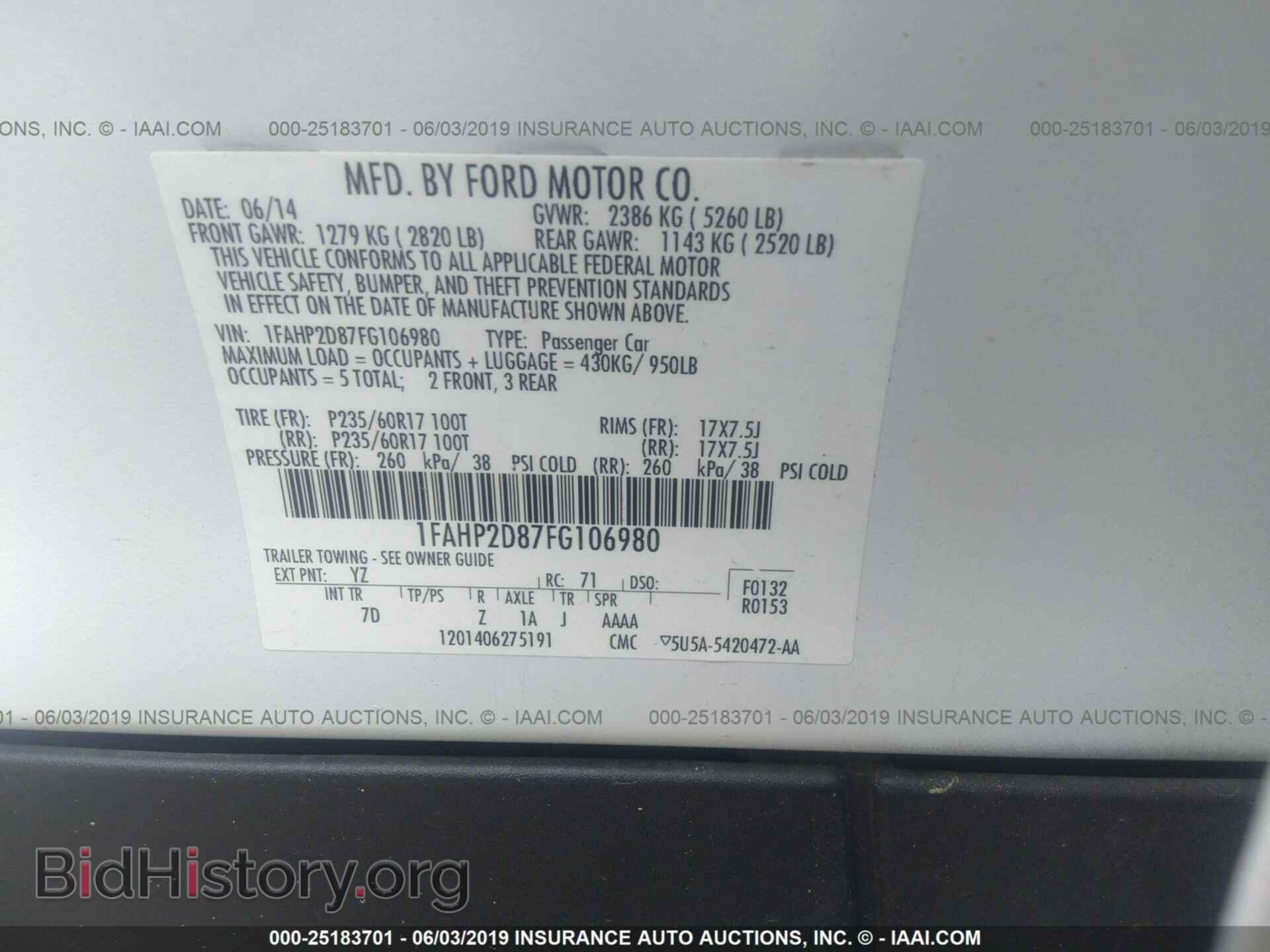 2015 FORD TAURUS - VIN: 1FAHP2D87FG106980 - Фото 9
