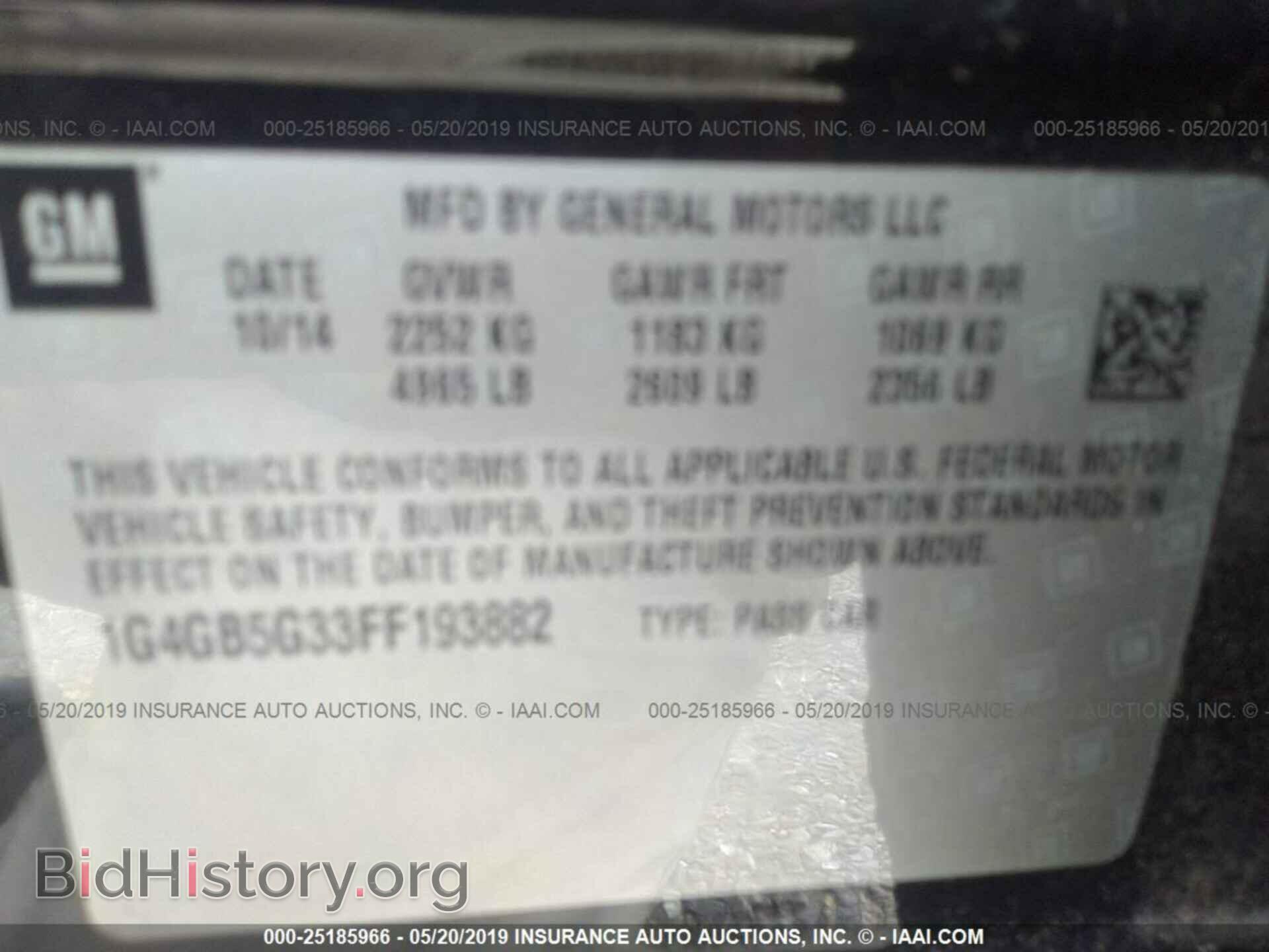 2015 BUICK LACROSSE - VIN: 1G4GB5G33FF193882 - Фото 2