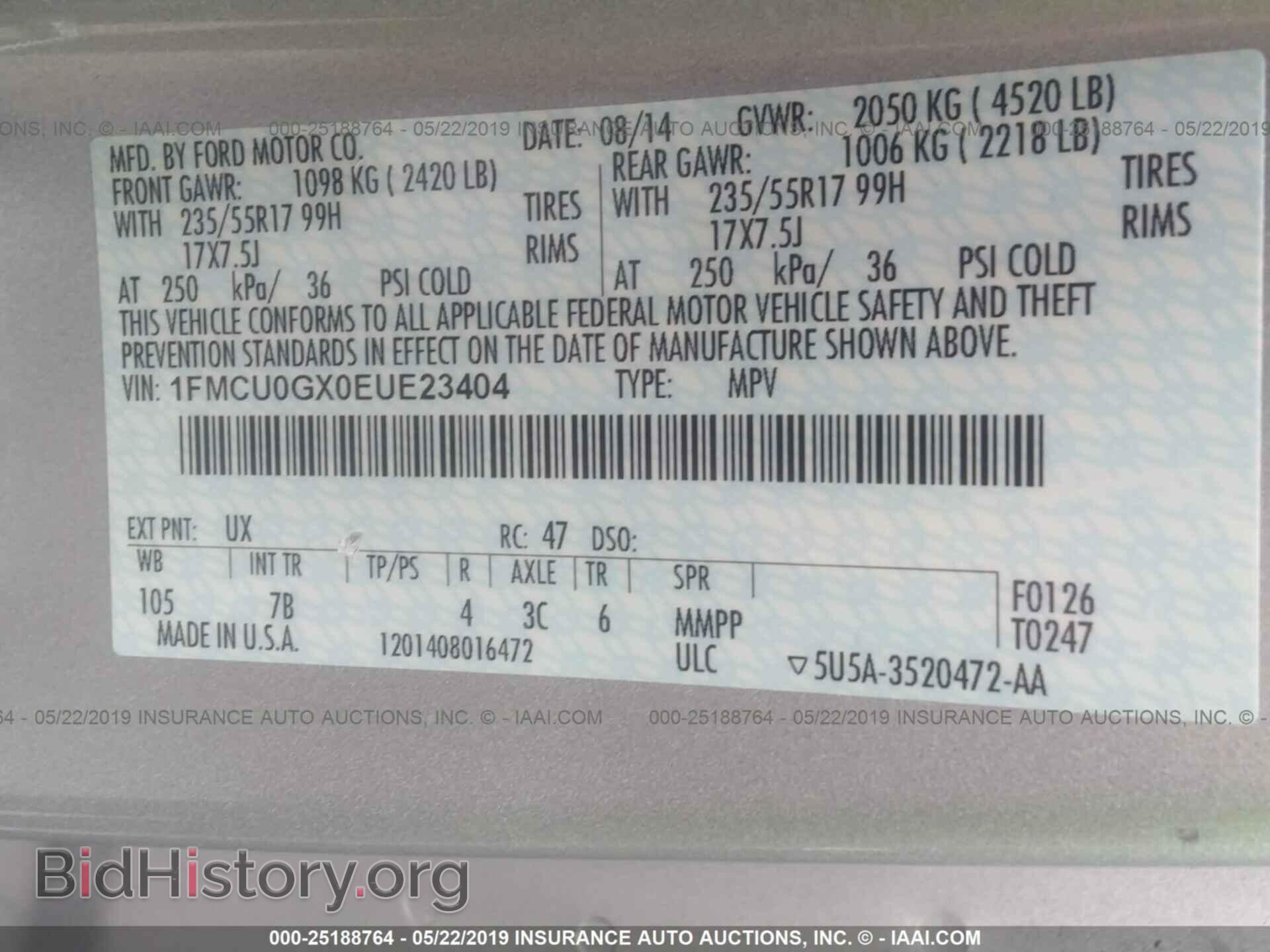 2014 FORD ESCAPE - VIN: 1FMCU0GX0EUE23404 - Photo 9