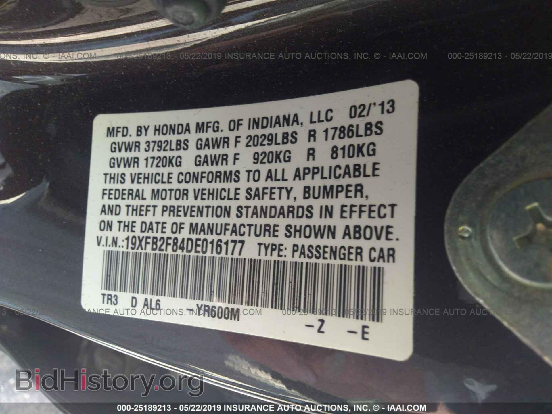 2013 HONDA CIVIC - VIN: 19XFB2F84DE016177 - Фото 9
