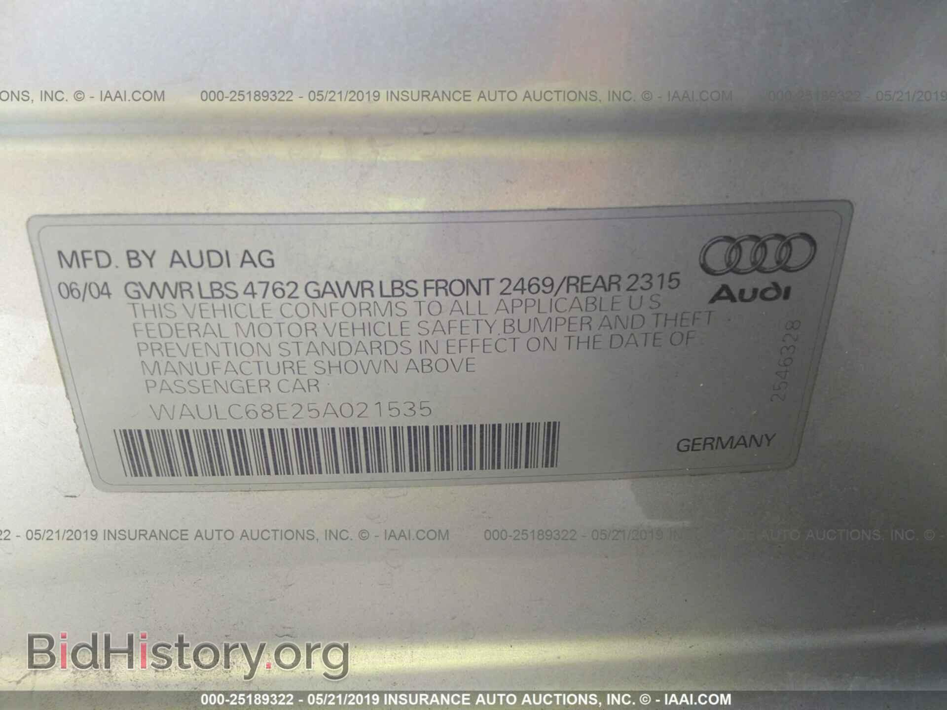 2005 AUDI A4 - VIN: WAULC68E25A021535 - Фото 9
