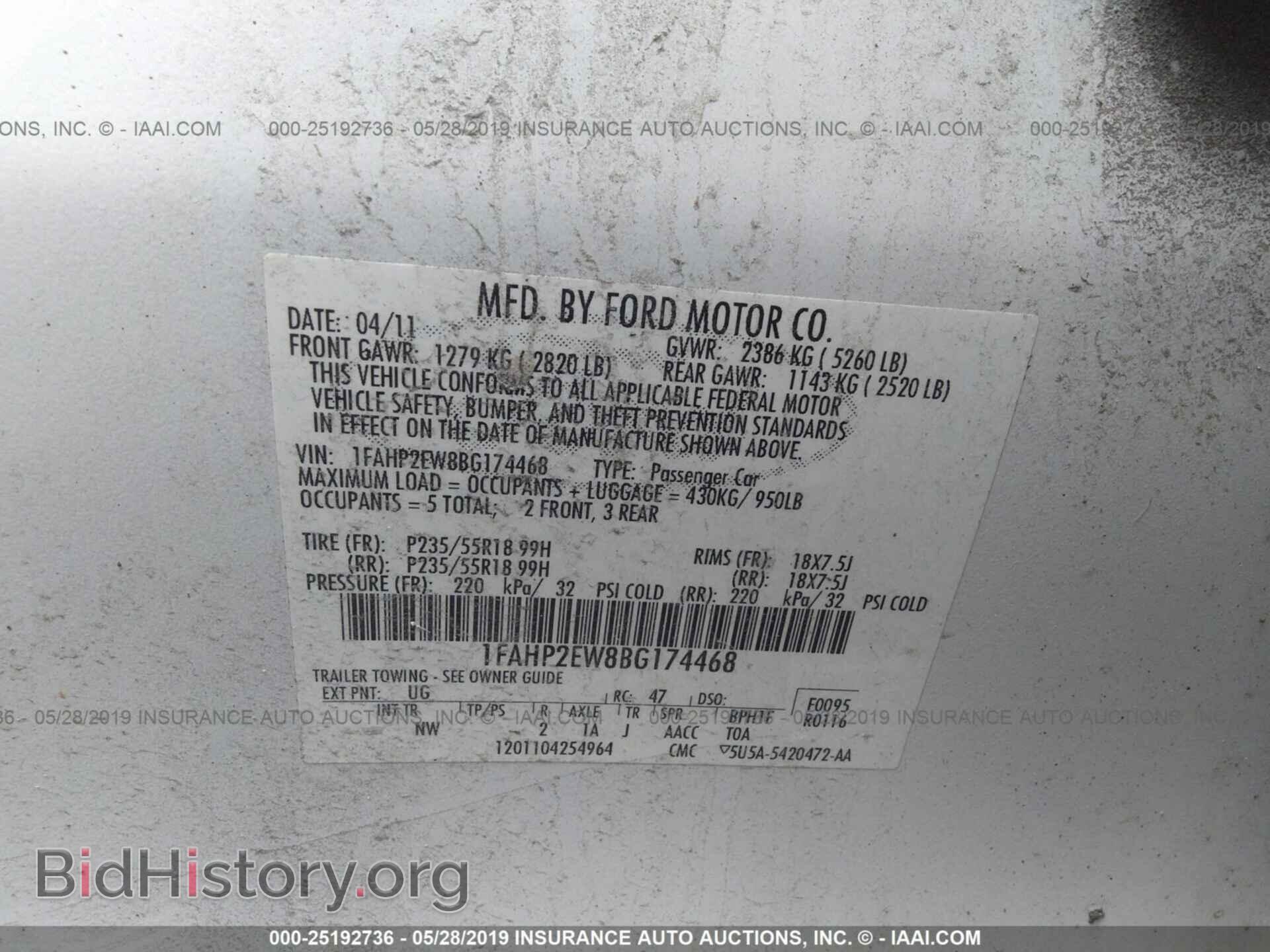 2011 FORD TAURUS - VIN: 1FAHP2EW8BG174468 - Фото 9