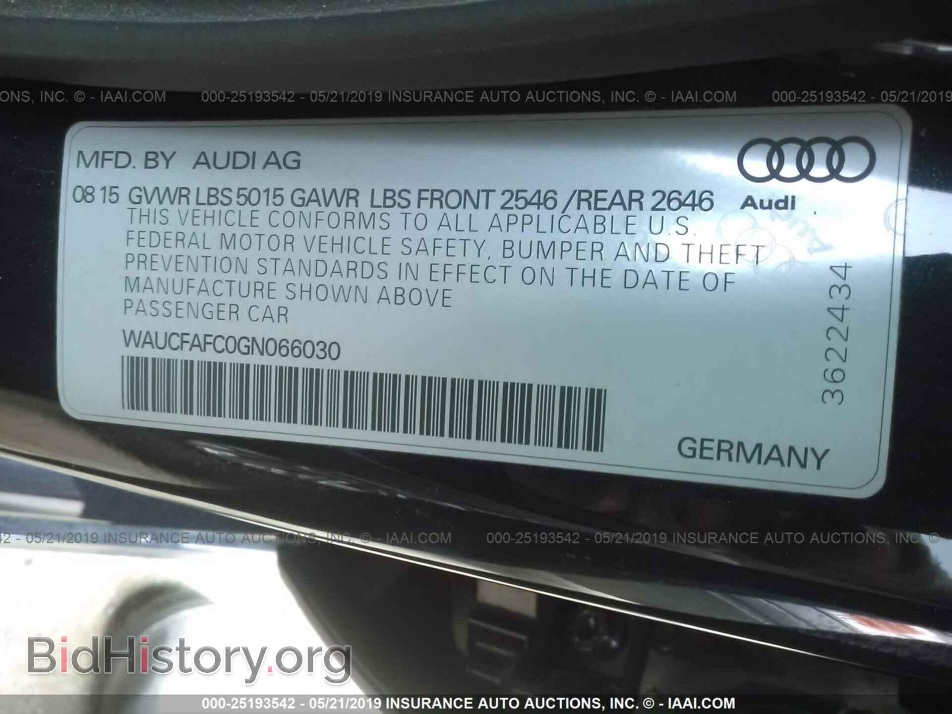 2016 AUDI A6 - VIN: WAUCFAFC0GN066030 - Фото 9