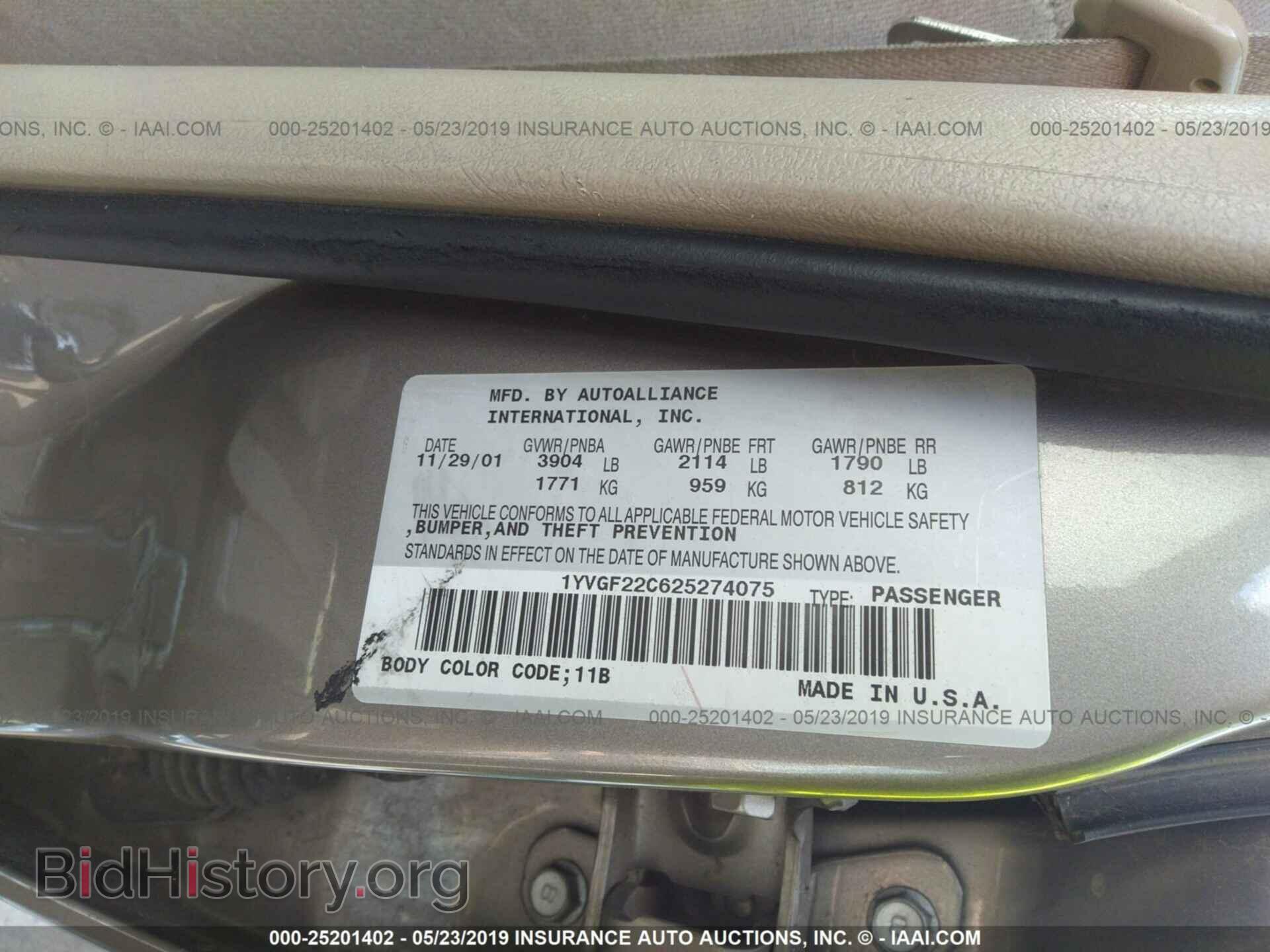 2002 MAZDA 626 - VIN: 1YVGF22C625274075 - Фото 9