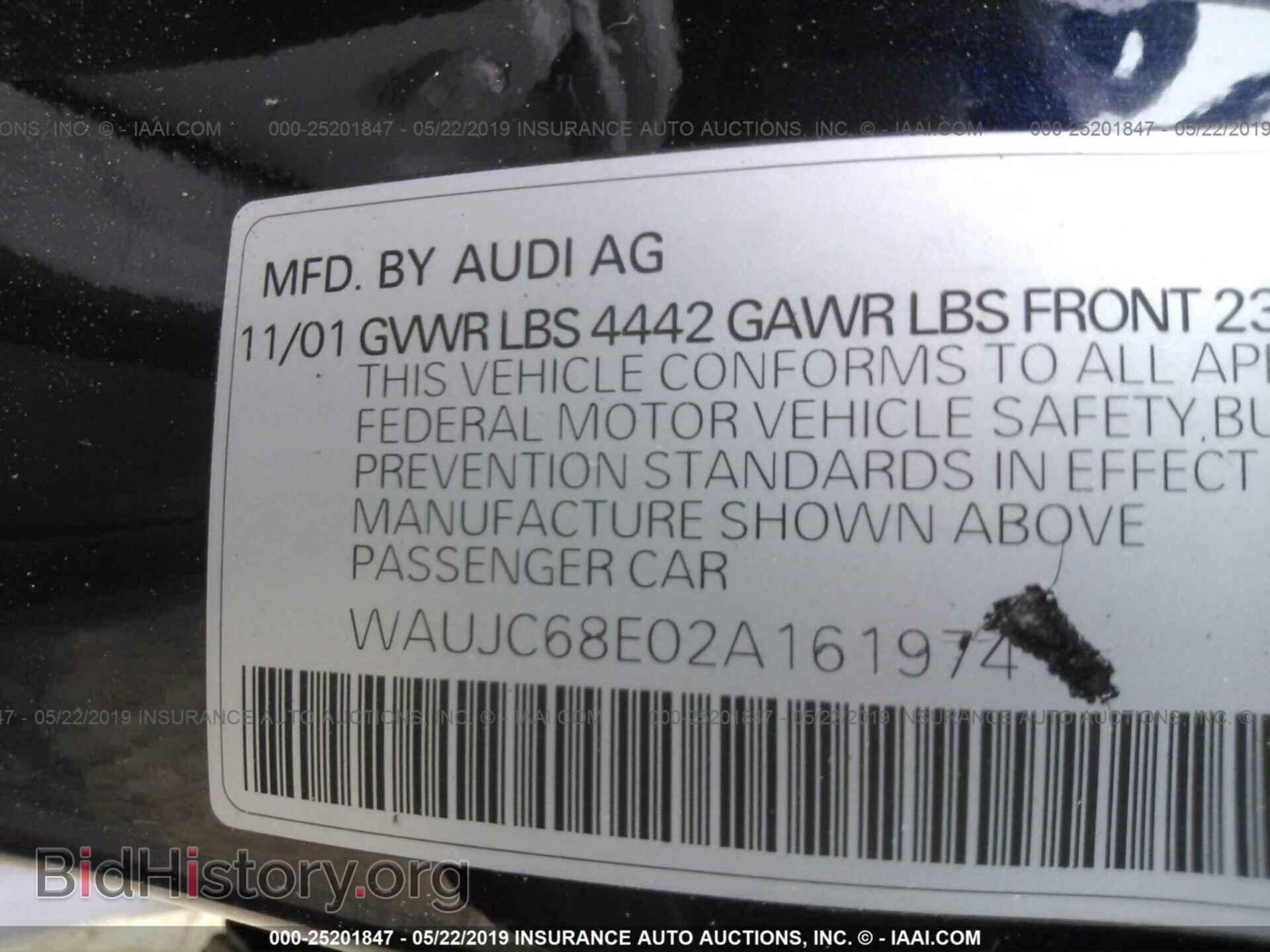 2002 AUDI A4 - VIN: WAUJC68E02A161974 - Фото 9