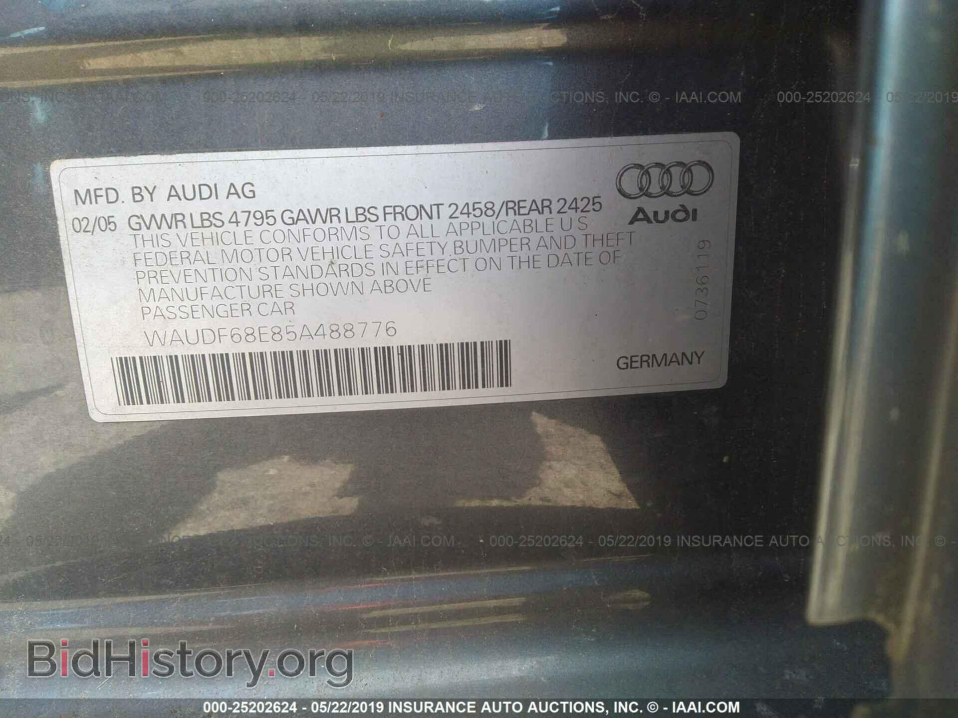 2005 AUDI A4 - VIN: WAUDF68E85A488776 - Фото 9