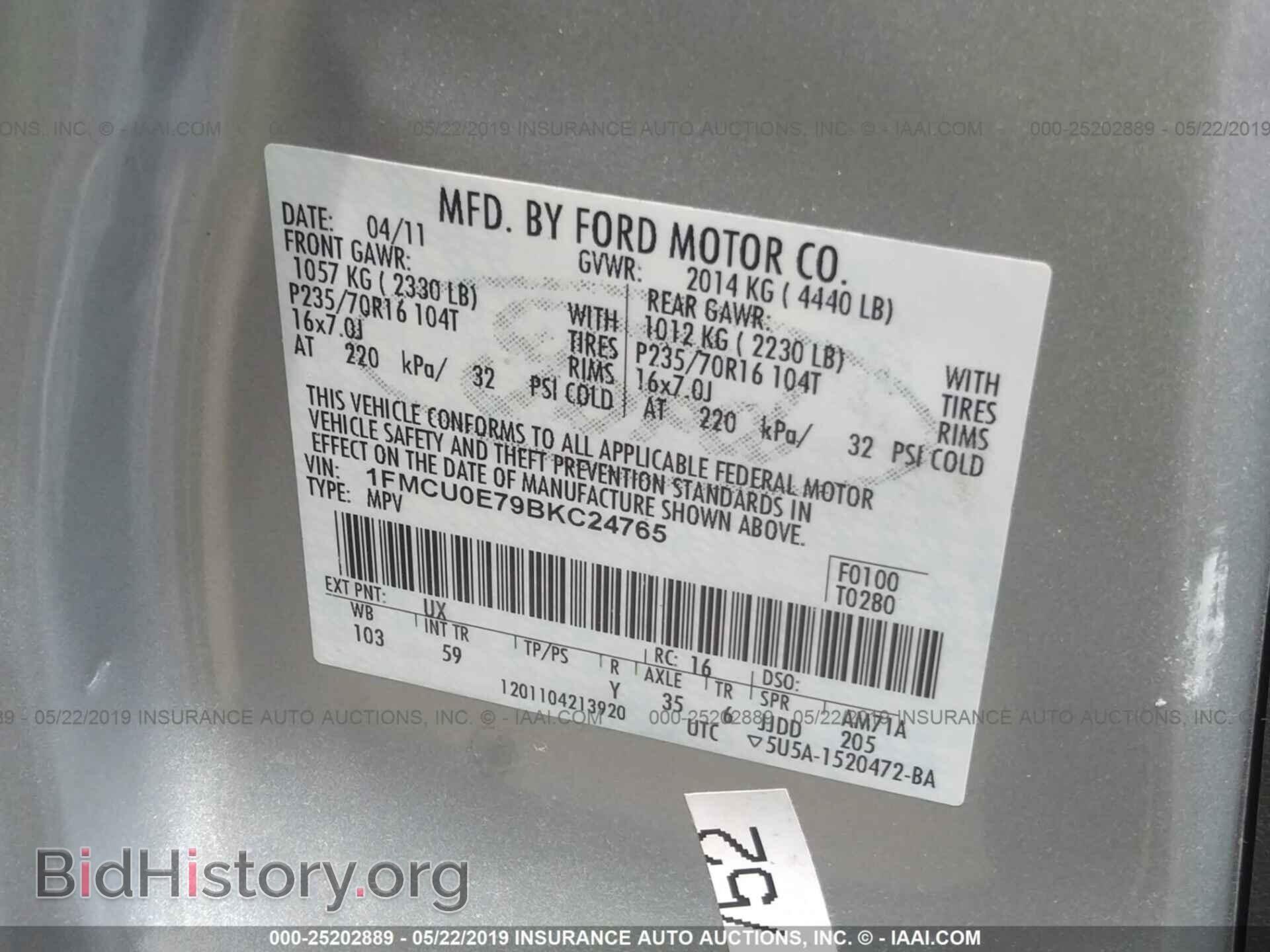 2011 FORD ESCAPE - VIN: 1FMCU0E79BKC24765 - Photo 9