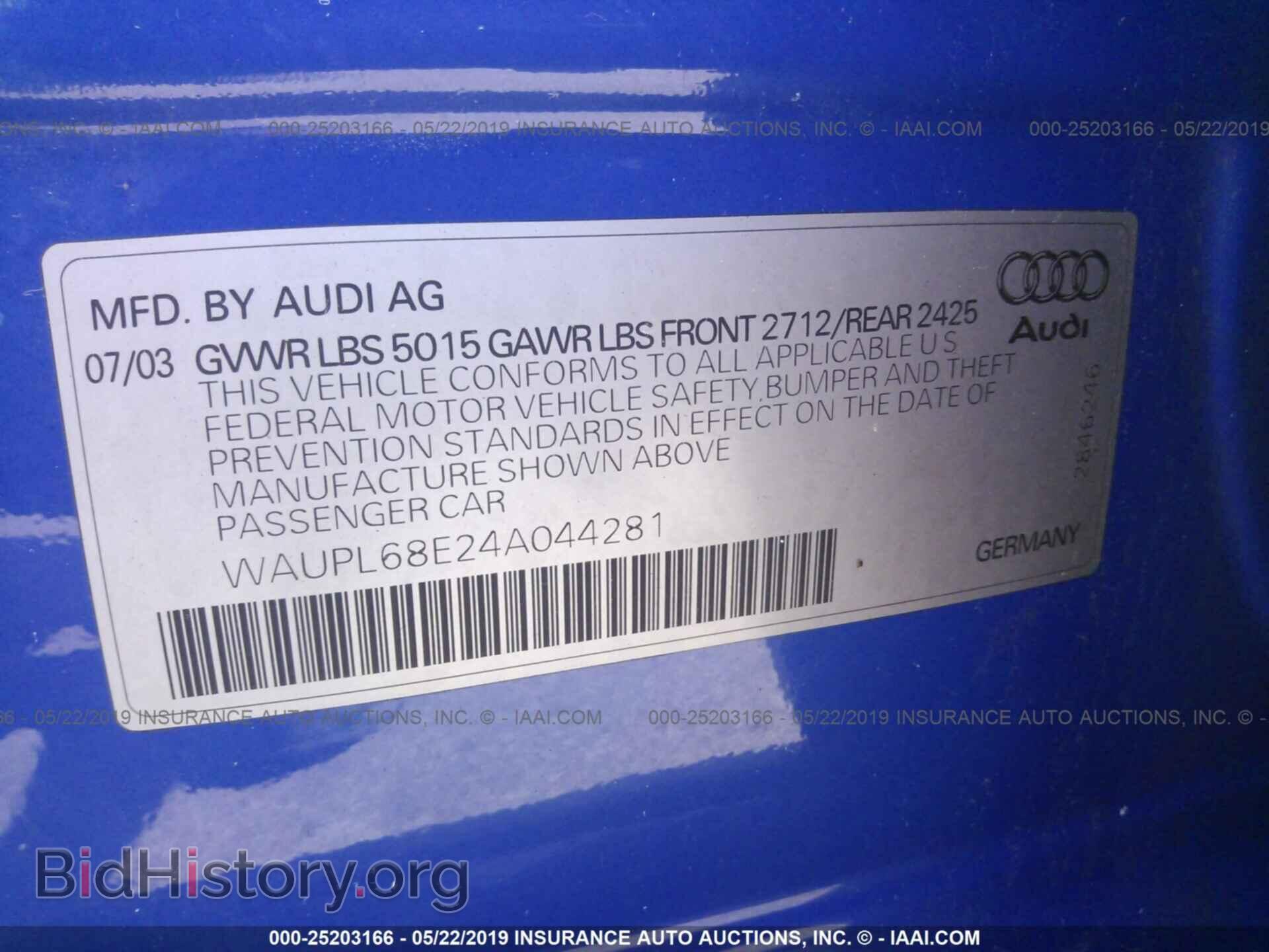 2004 AUDI S4 - VIN: WAUPL68E24A044281 - Photo 9