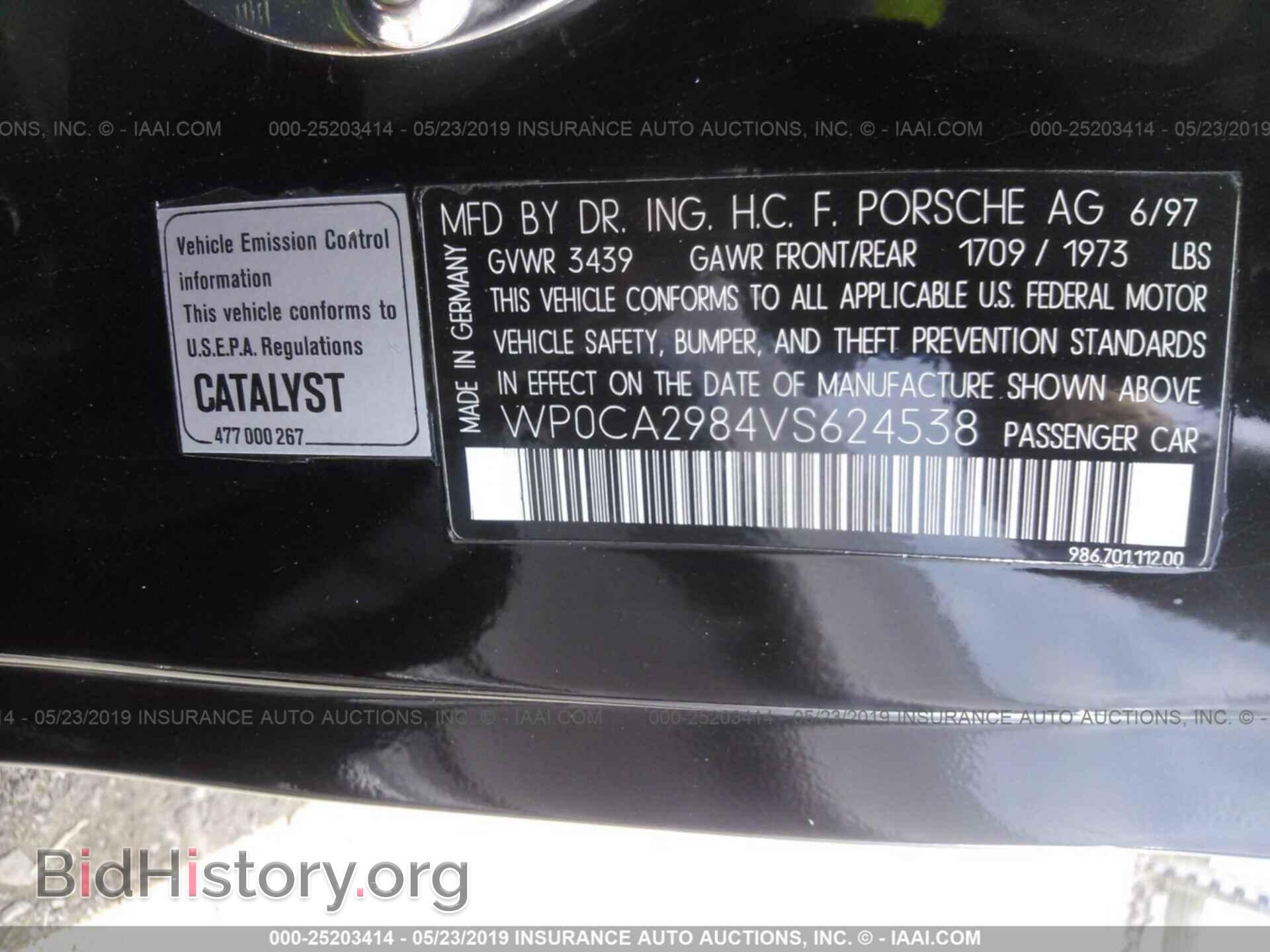 1997 PORSCHE BOXSTER - VIN: WP0CA2984VS624538 - Фото 9