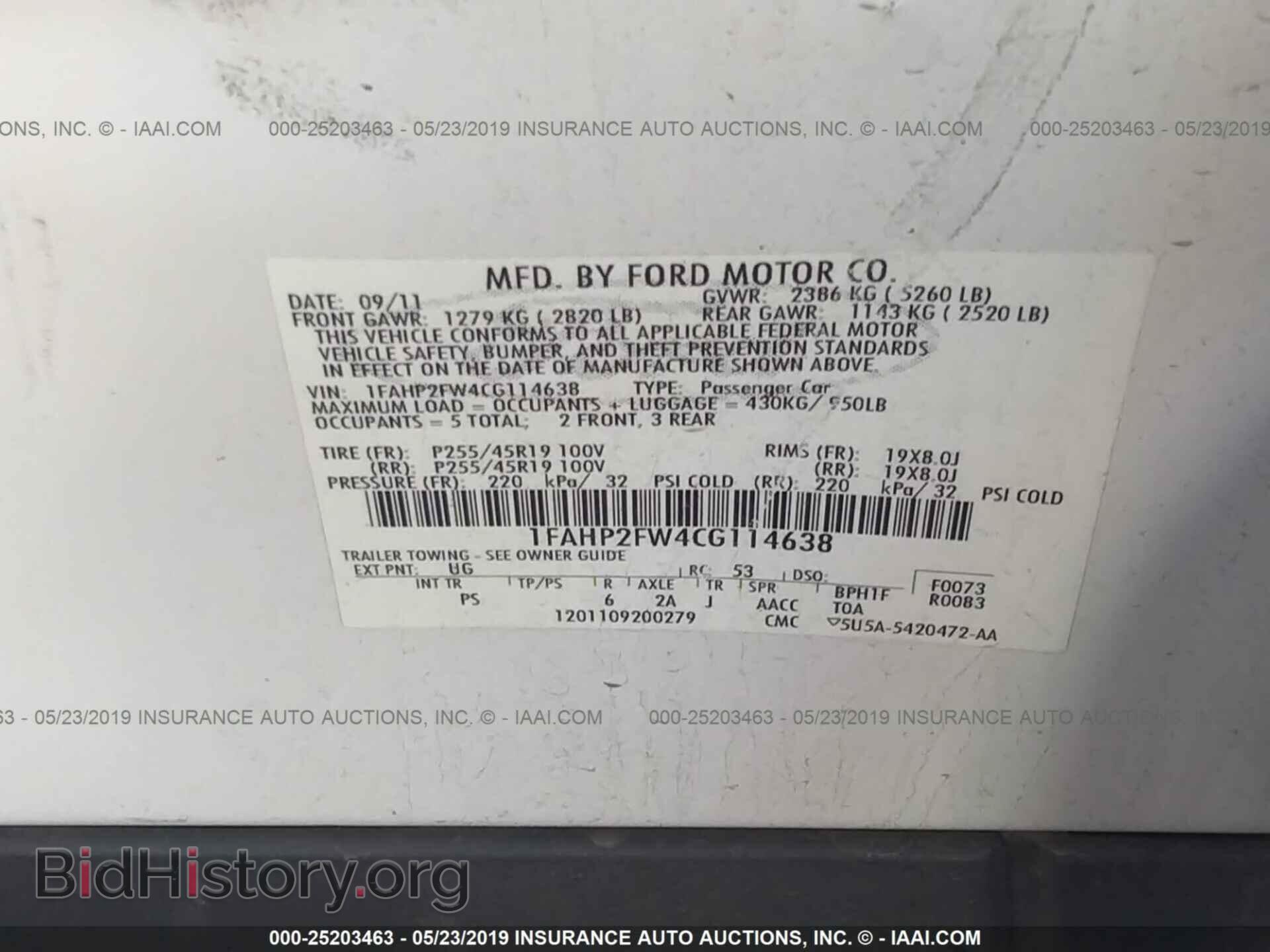 2012 FORD TAURUS - VIN: 1FAHP2FW4CG114638 - Фото 9