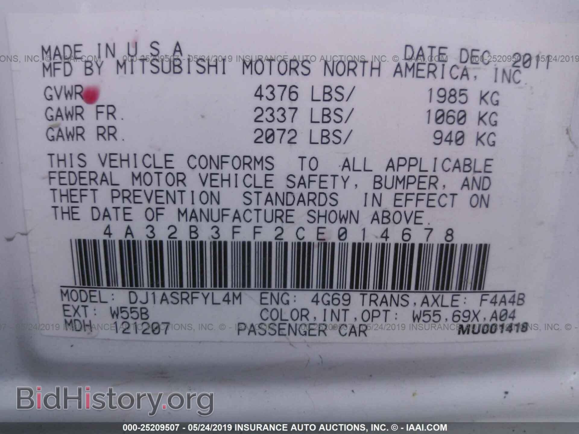 2012 MITSUBISHI GALANT - VIN: 4A32B3FF2CE014678 - Фото 9