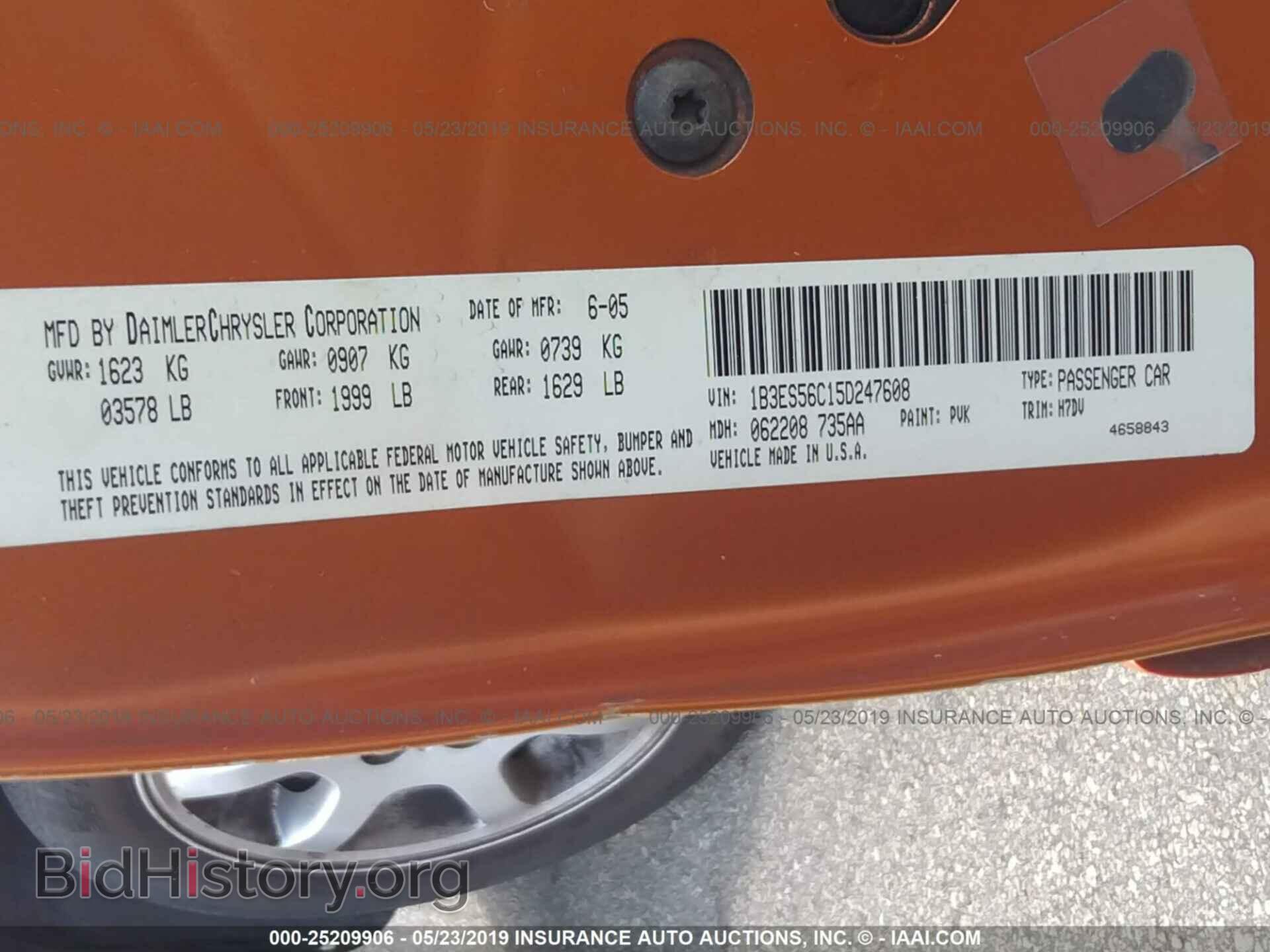 2005 DODGE NEON - VIN: 1B3ES56C15D247608 - Фото 9