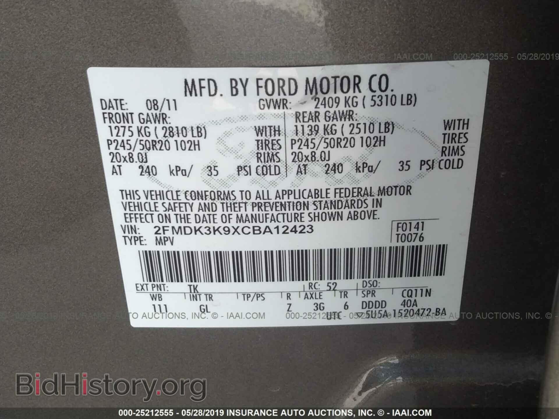 2012 FORD EDGE - VIN: 2FMDK3K9XCBA12423 - Photo 9