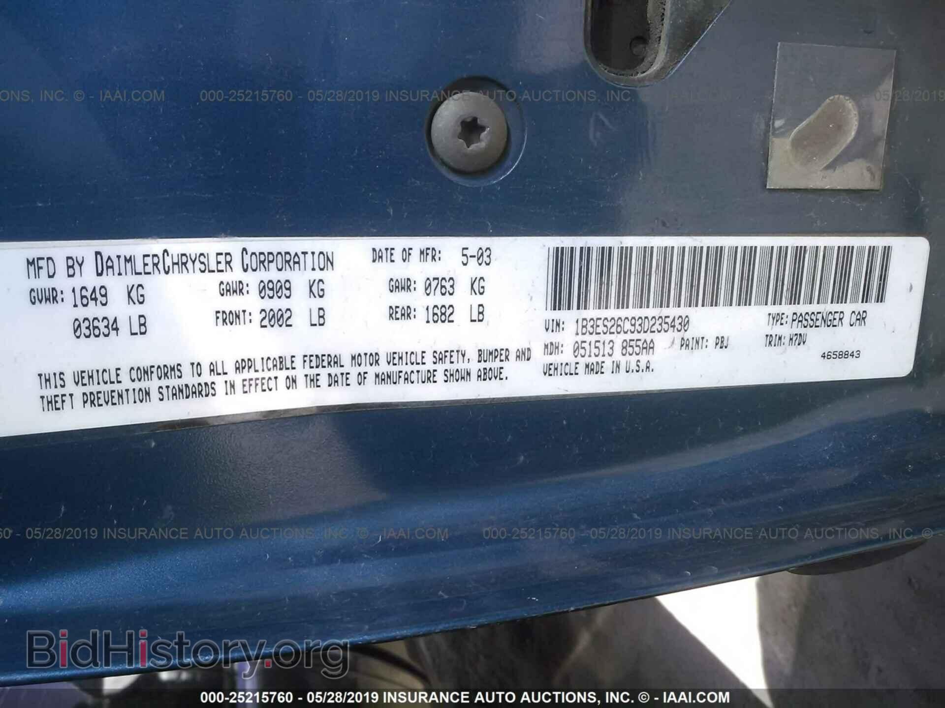 2003 DODGE NEON - VIN: 1B3ES26C93D235430 - Фото 9