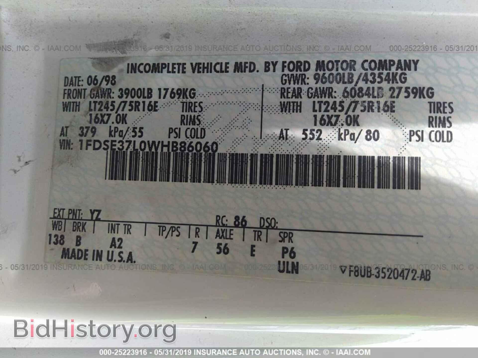 1998 FORD ECONOLINE - VIN: 1FDSE37L0WHB86060 - Фото 9