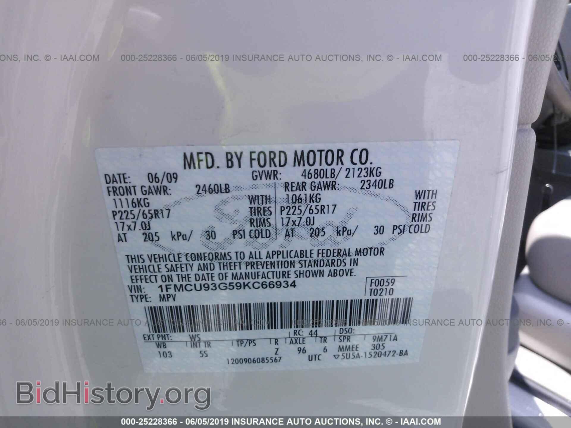 2009 FORD ESCAPE - VIN: 1FMCU93G59KC66934 - Фото 9