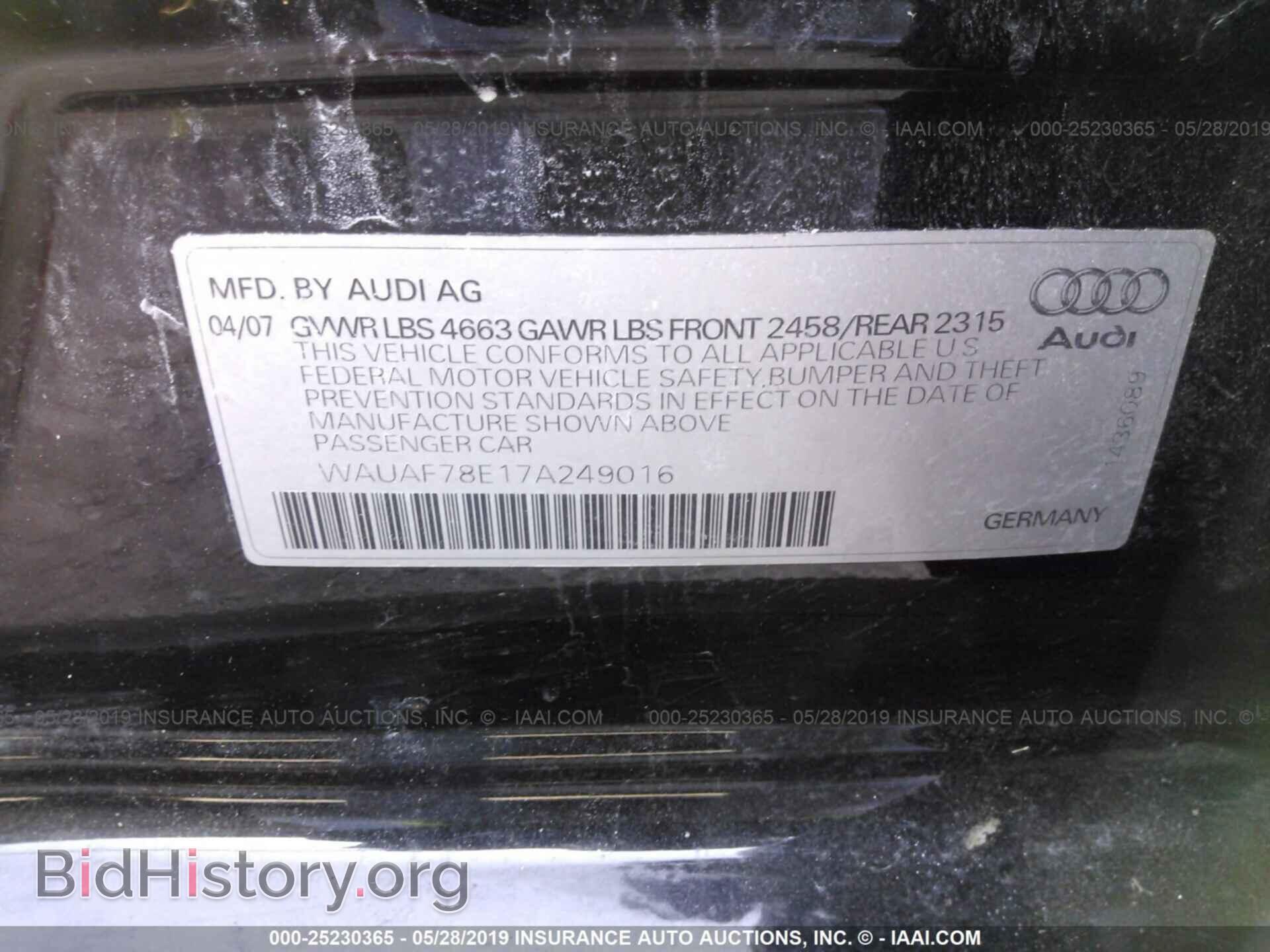 2007 AUDI A4 - VIN: WAUAF78E17A249016 - Фото 9