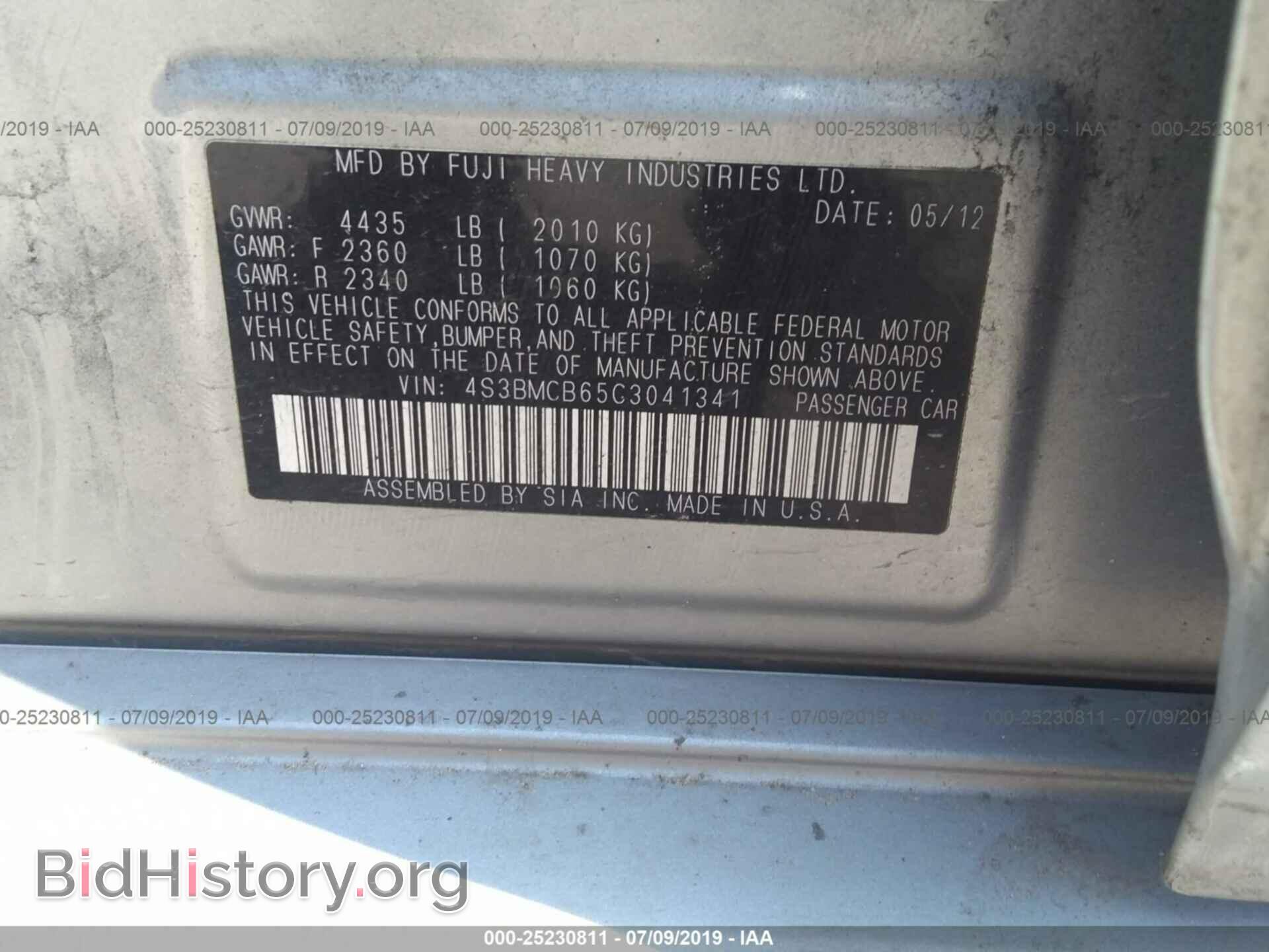 2012 SUBARU LEGACY - VIN: 4S3BMCB65C3041341 - Фото 9