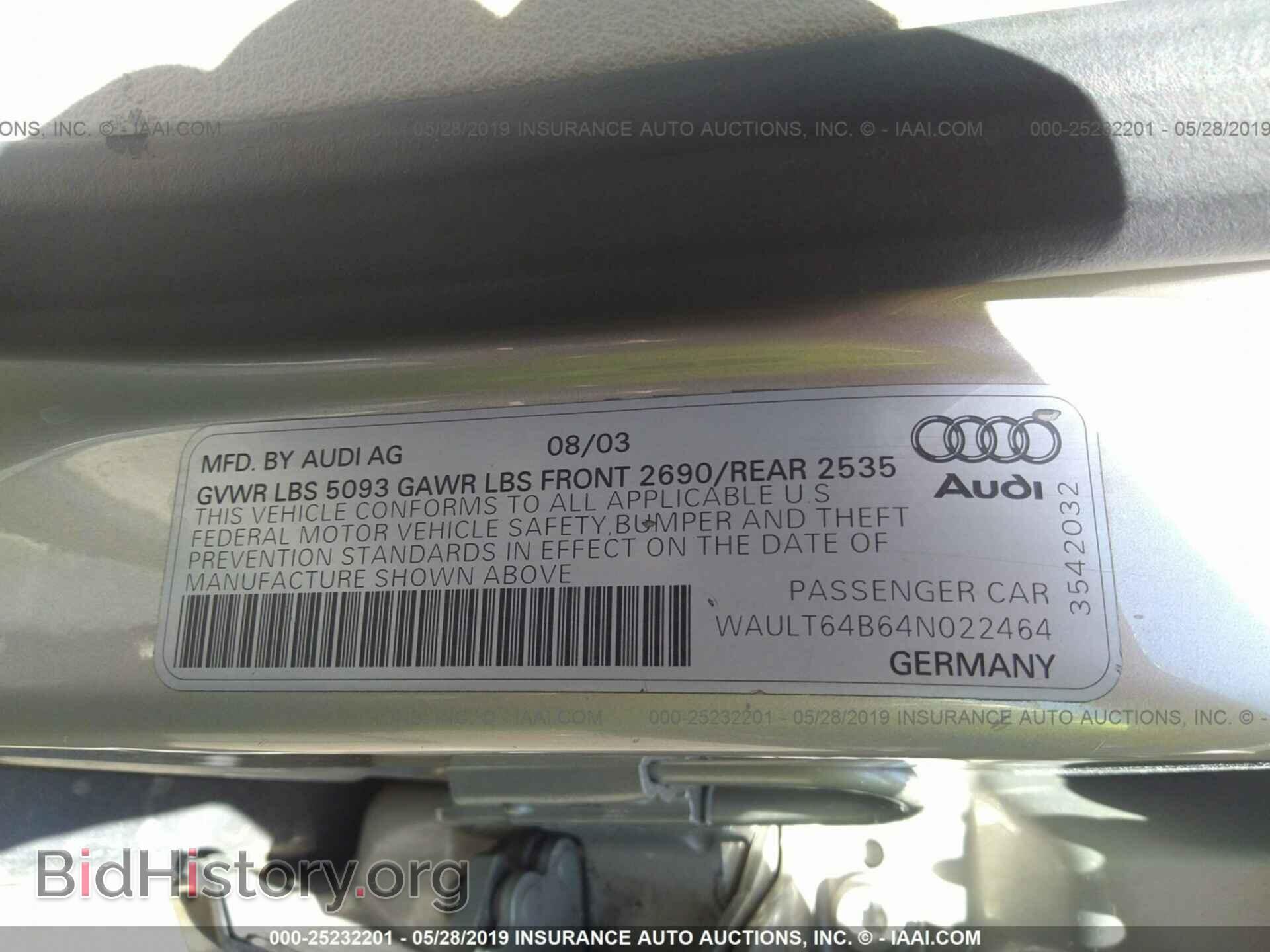2004 AUDI A6 - VIN: WAULT64B64N022464 - Фото 9