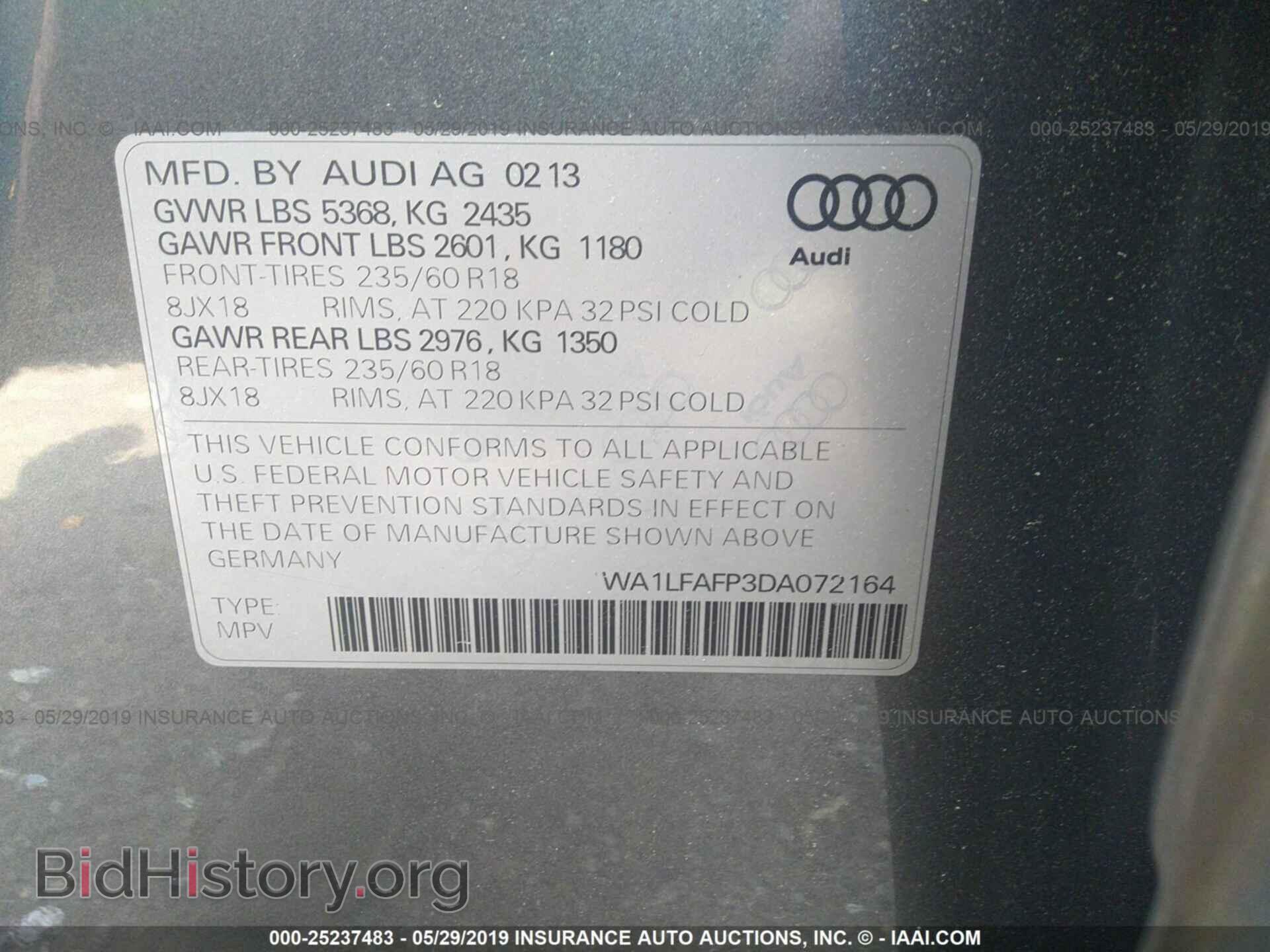 2013 AUDI Q5 - VIN: WA1LFAFP3DA072164 - Фото 9