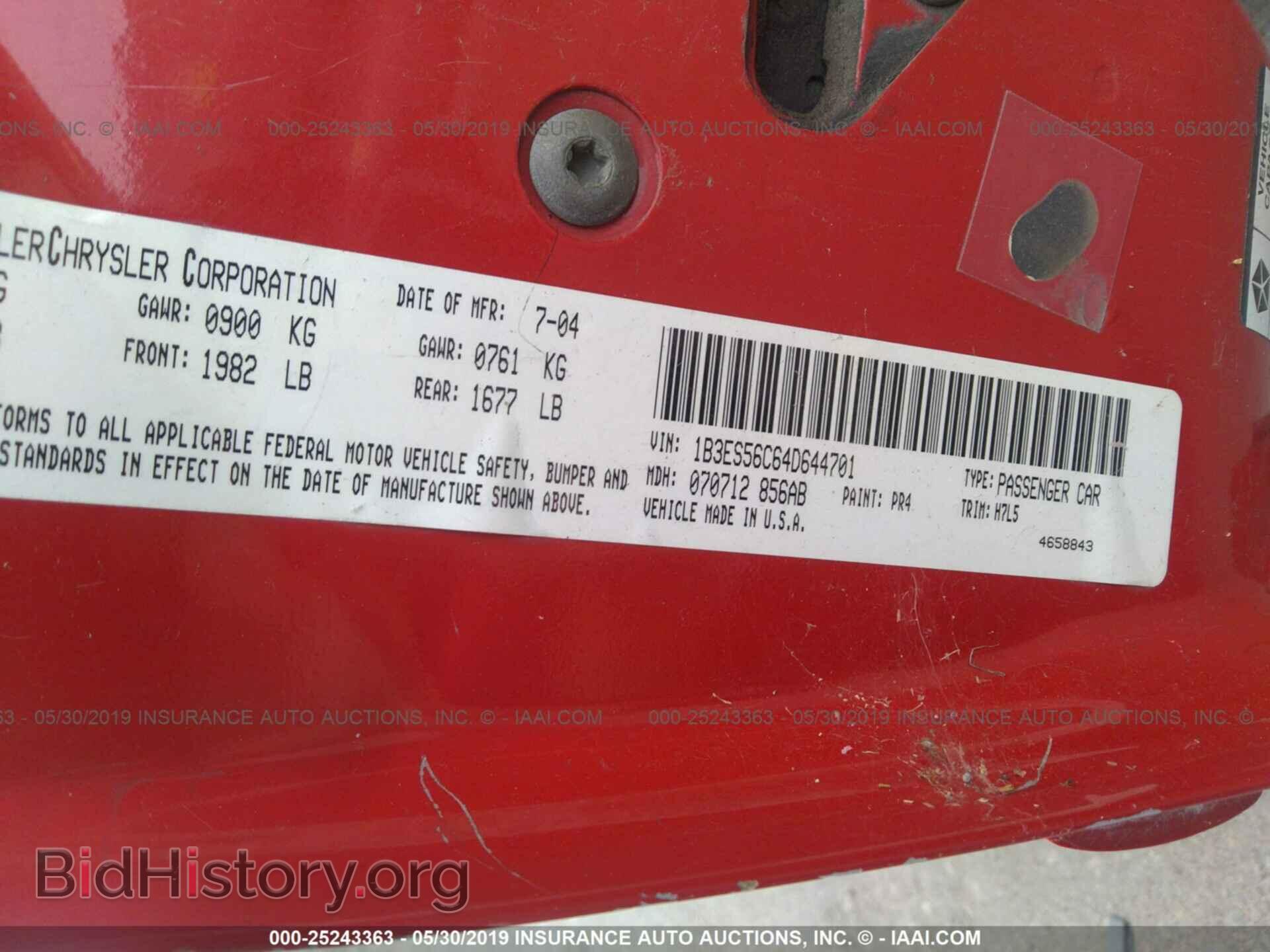2004 DODGE NEON - VIN: 1B3ES56C64D644701 - Фото 9