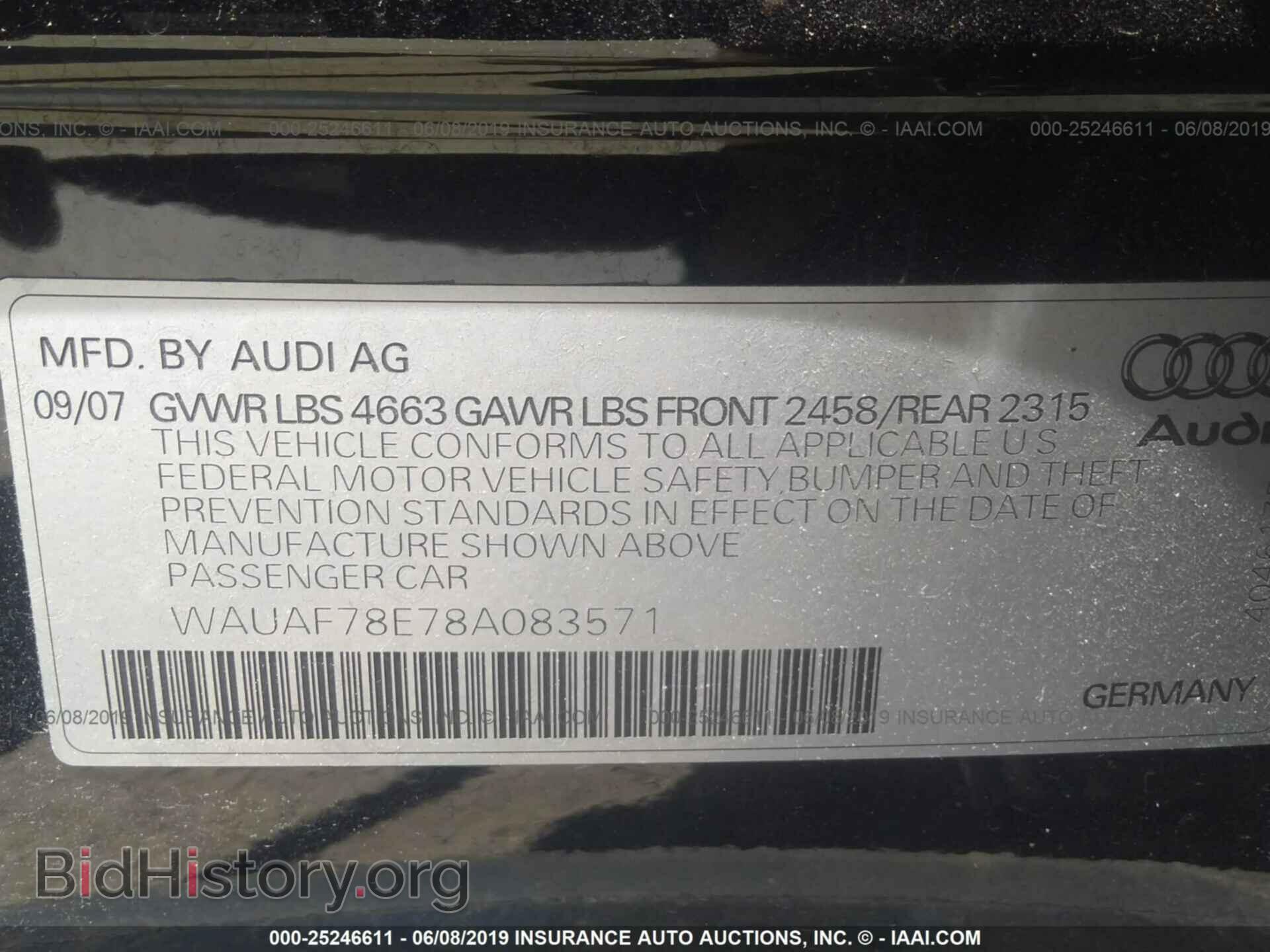 2008 AUDI A4 - VIN: WAUAF78E78A083571 - Фото 9
