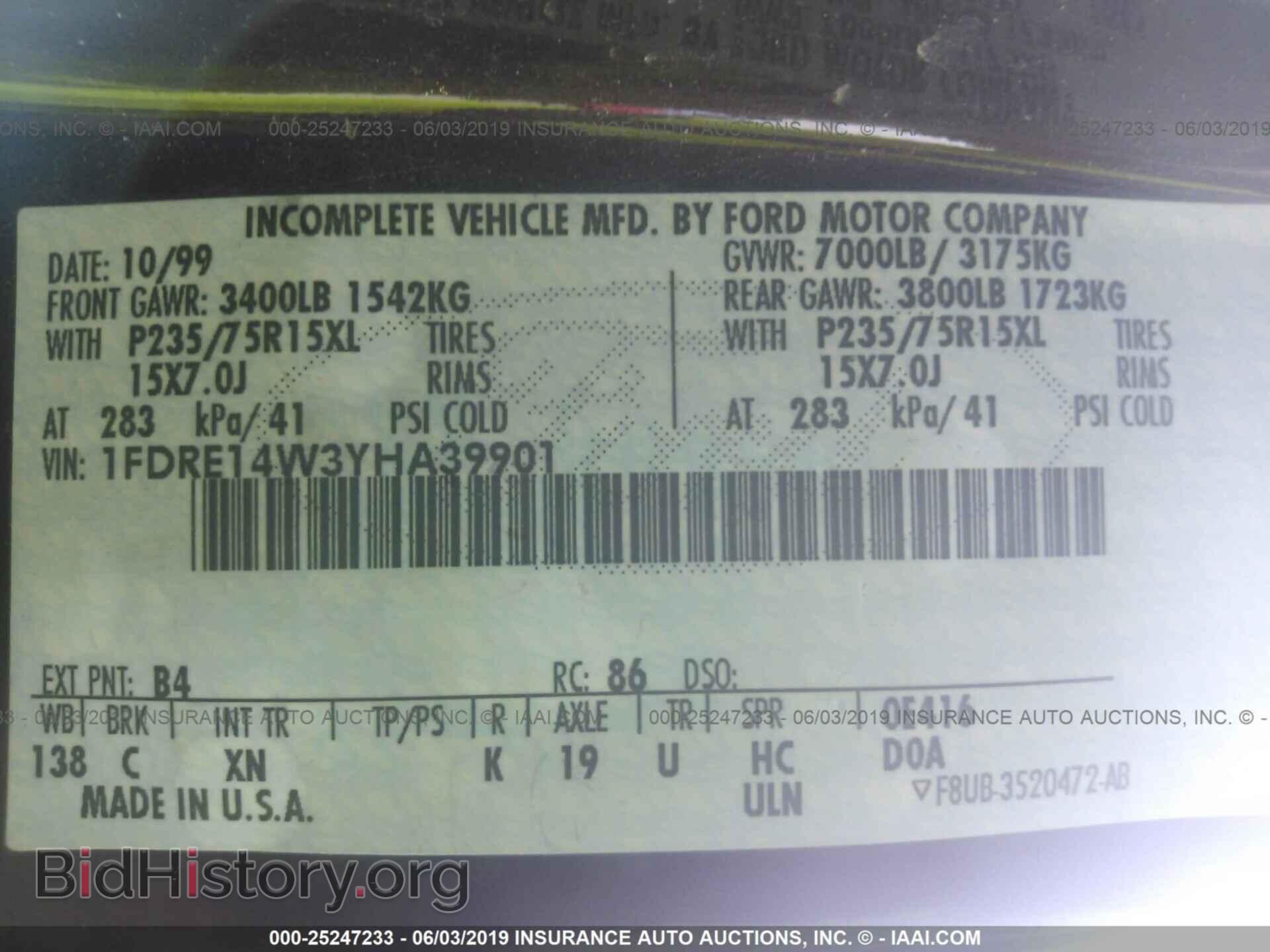 2000 FORD ECONOLINE - VIN: 1FDRE14W3YHA39901 - Photo 9