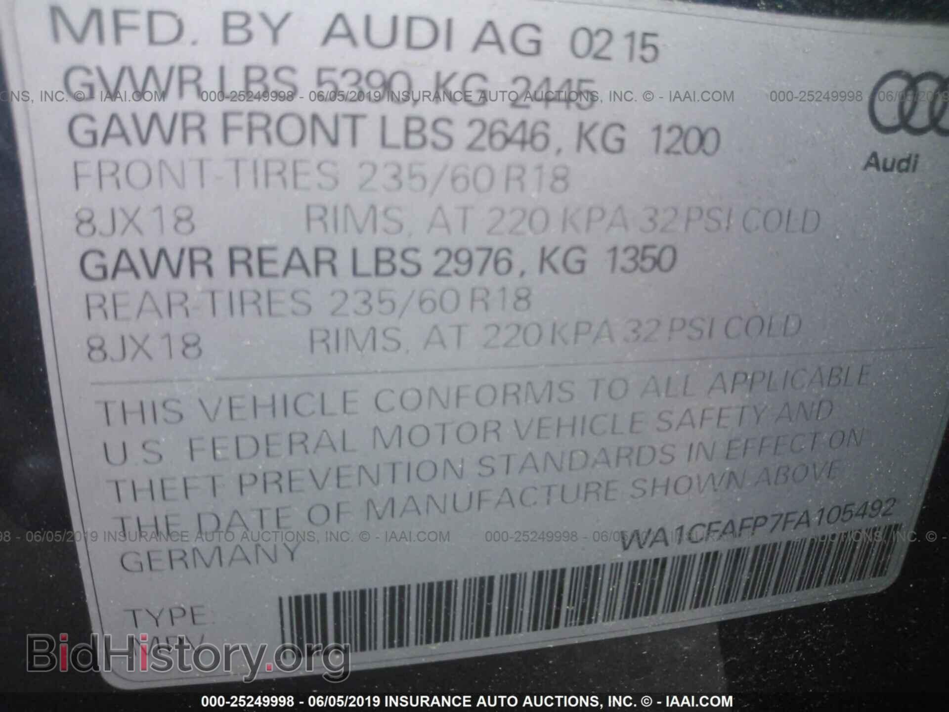 2015 AUDI Q5 - VIN: WA1CFAFP7FA105492 - Photo 9