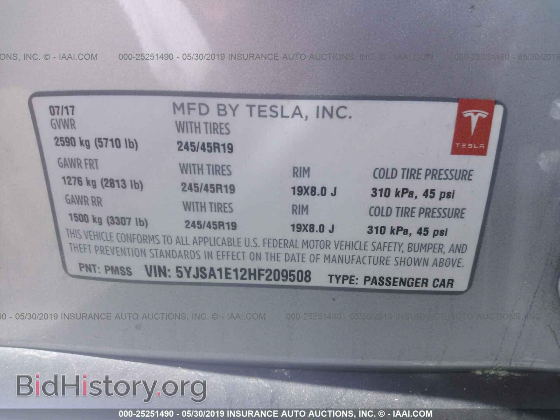 2017 TESLA MODEL S - VIN: 5YJSA1E12HF209508 - Фото 9