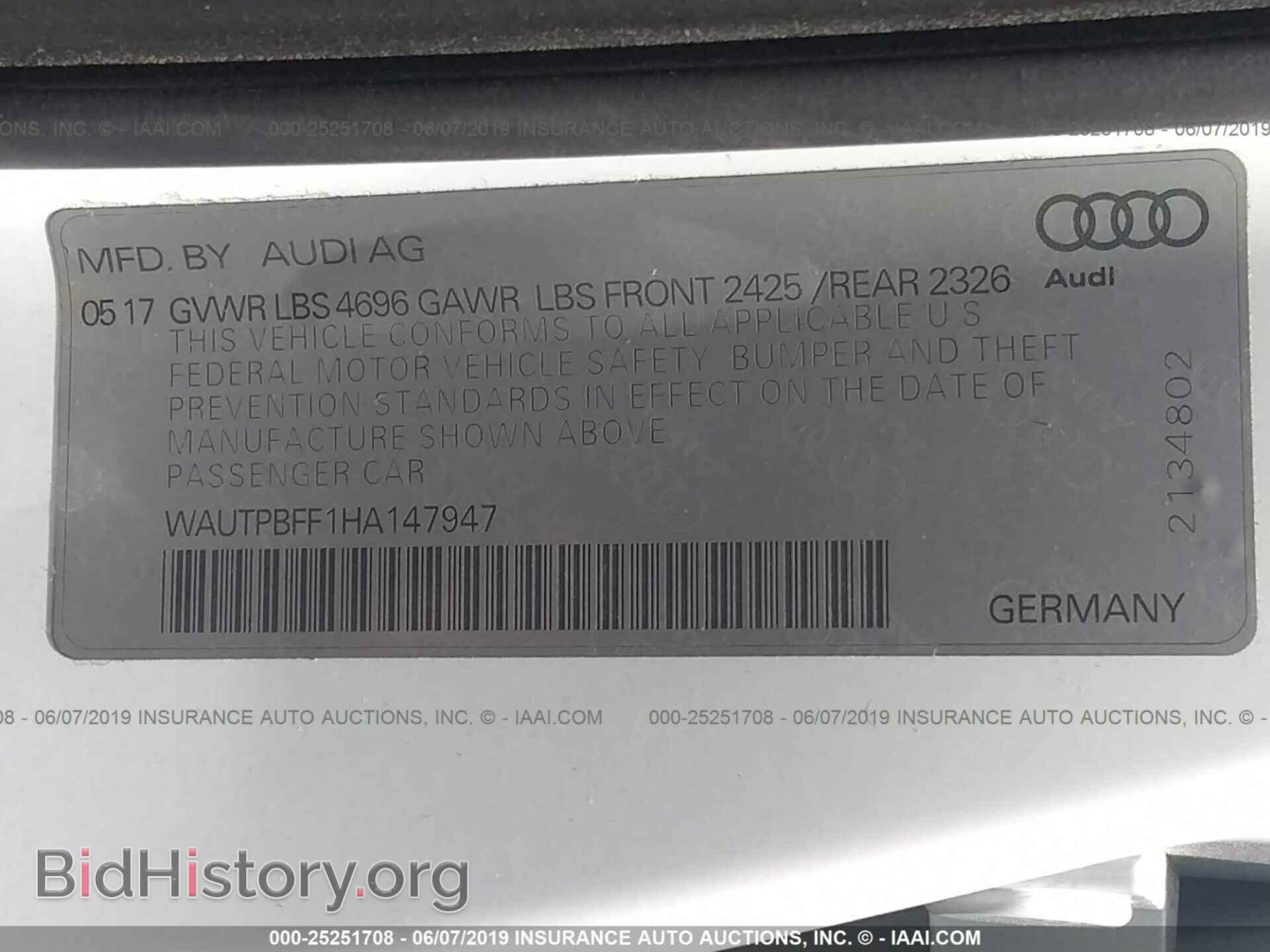 2017 AUDI A3 - VIN: WAUTPBFF1HA147947 - Фото 9