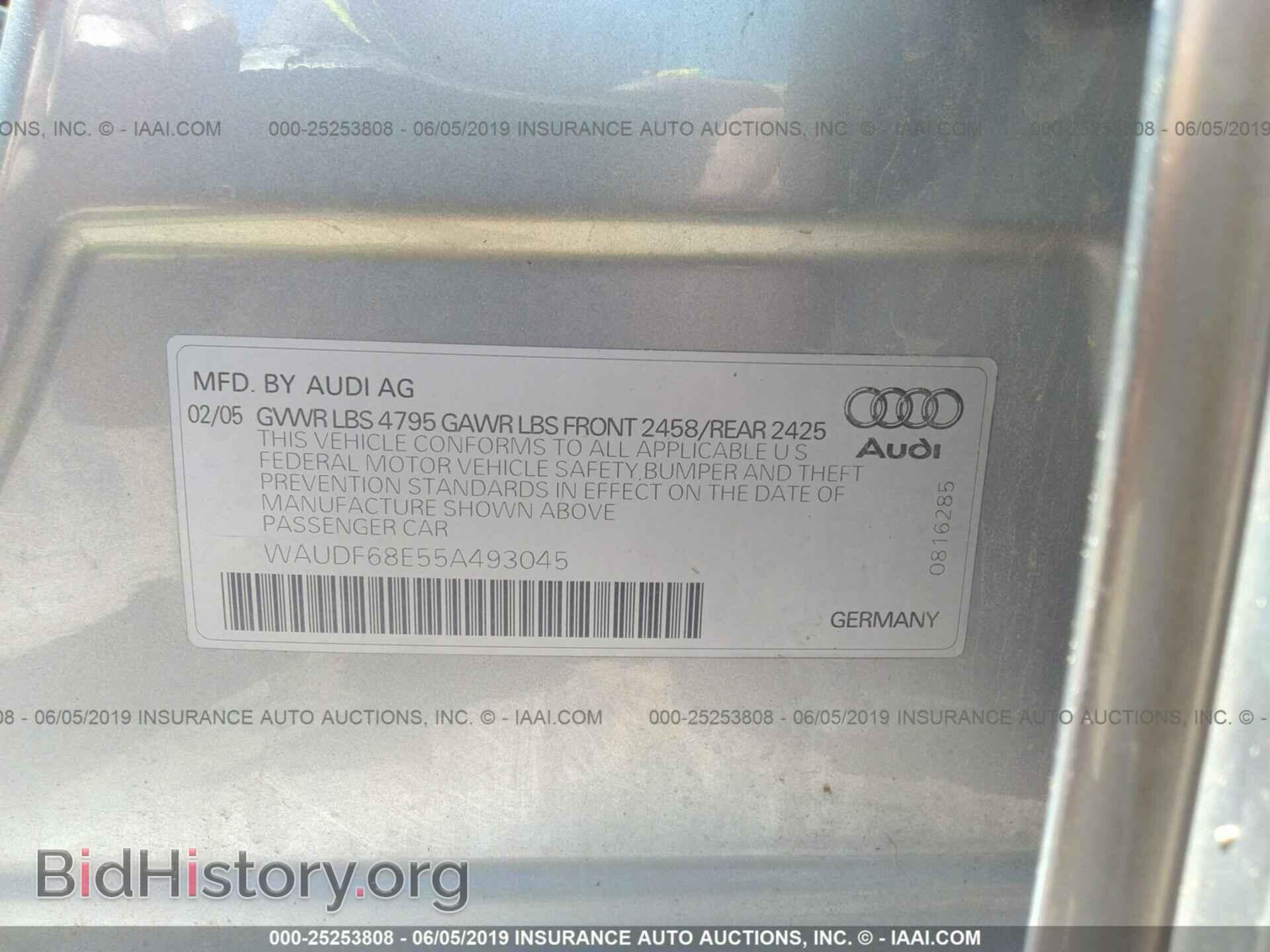 2005 AUDI A4 - VIN: WAUDF68E55A493045 - Фото 9