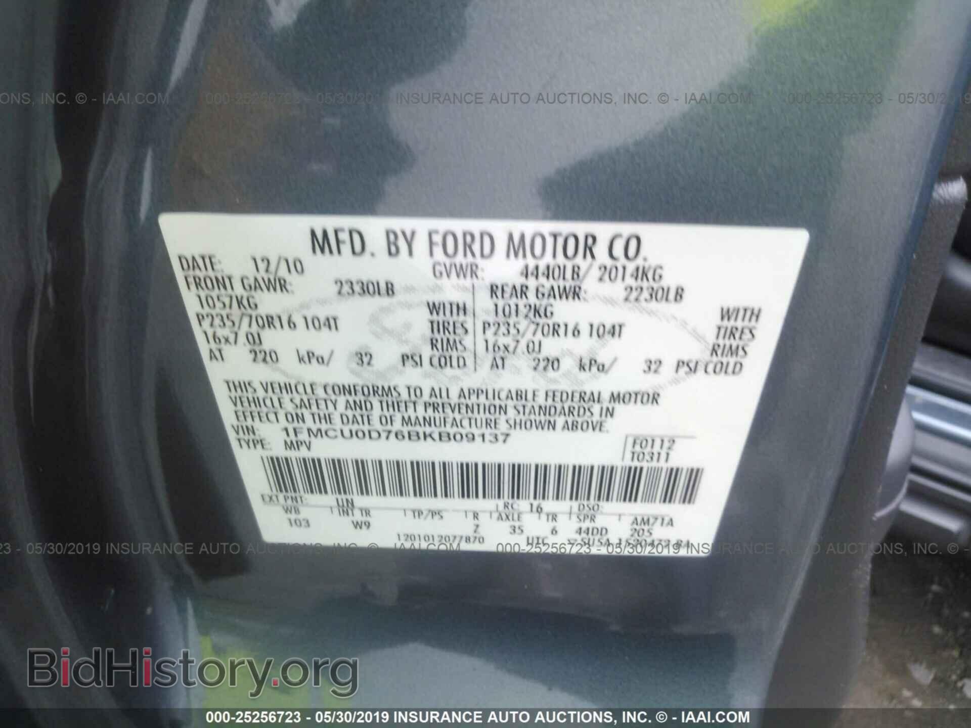 2011 FORD ESCAPE - VIN: 1FMCU0D76BKB09137 - Фото 9