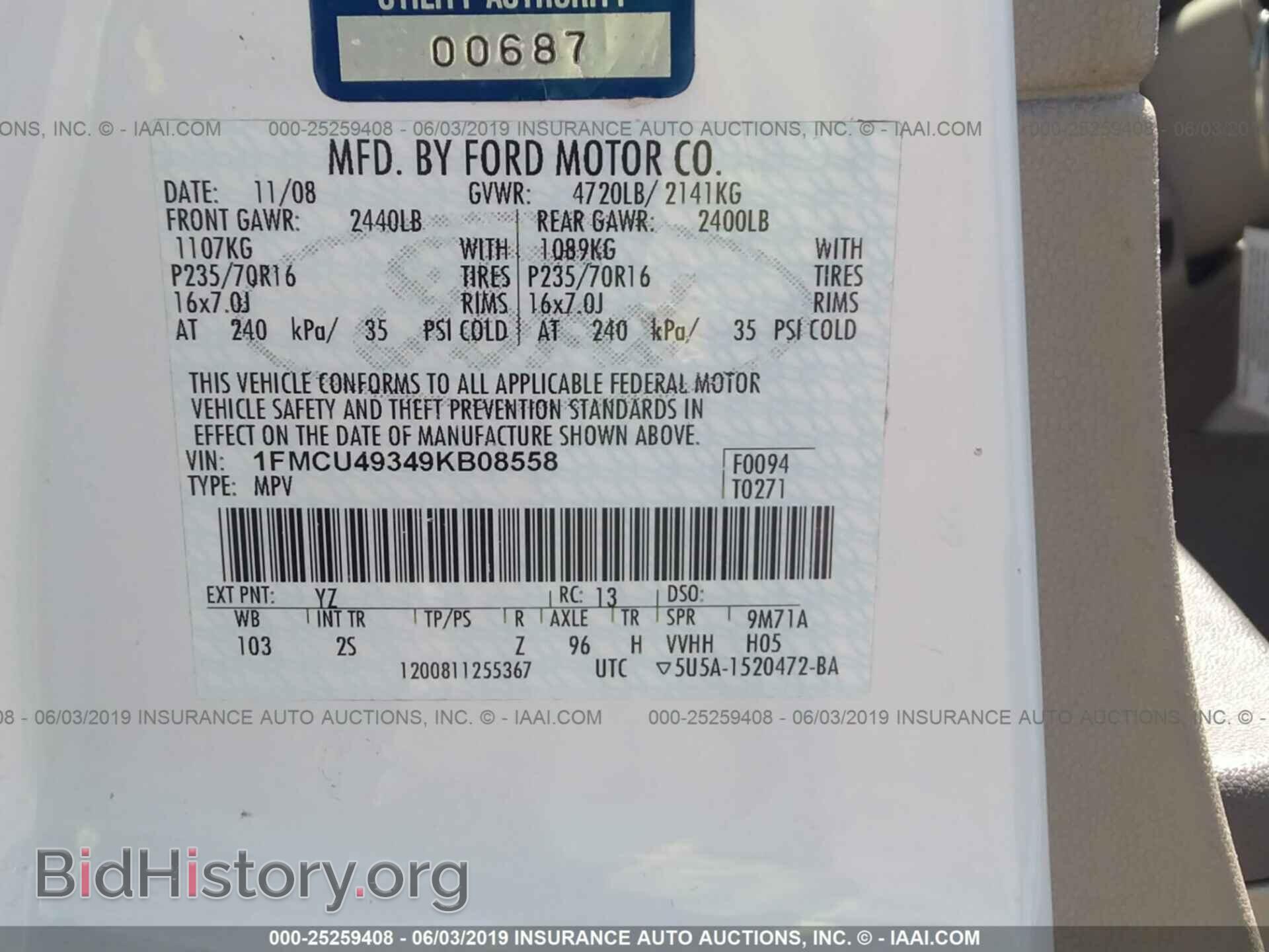 2009 FORD ESCAPE - VIN: 1FMCU49349KB08558 - Фото 9