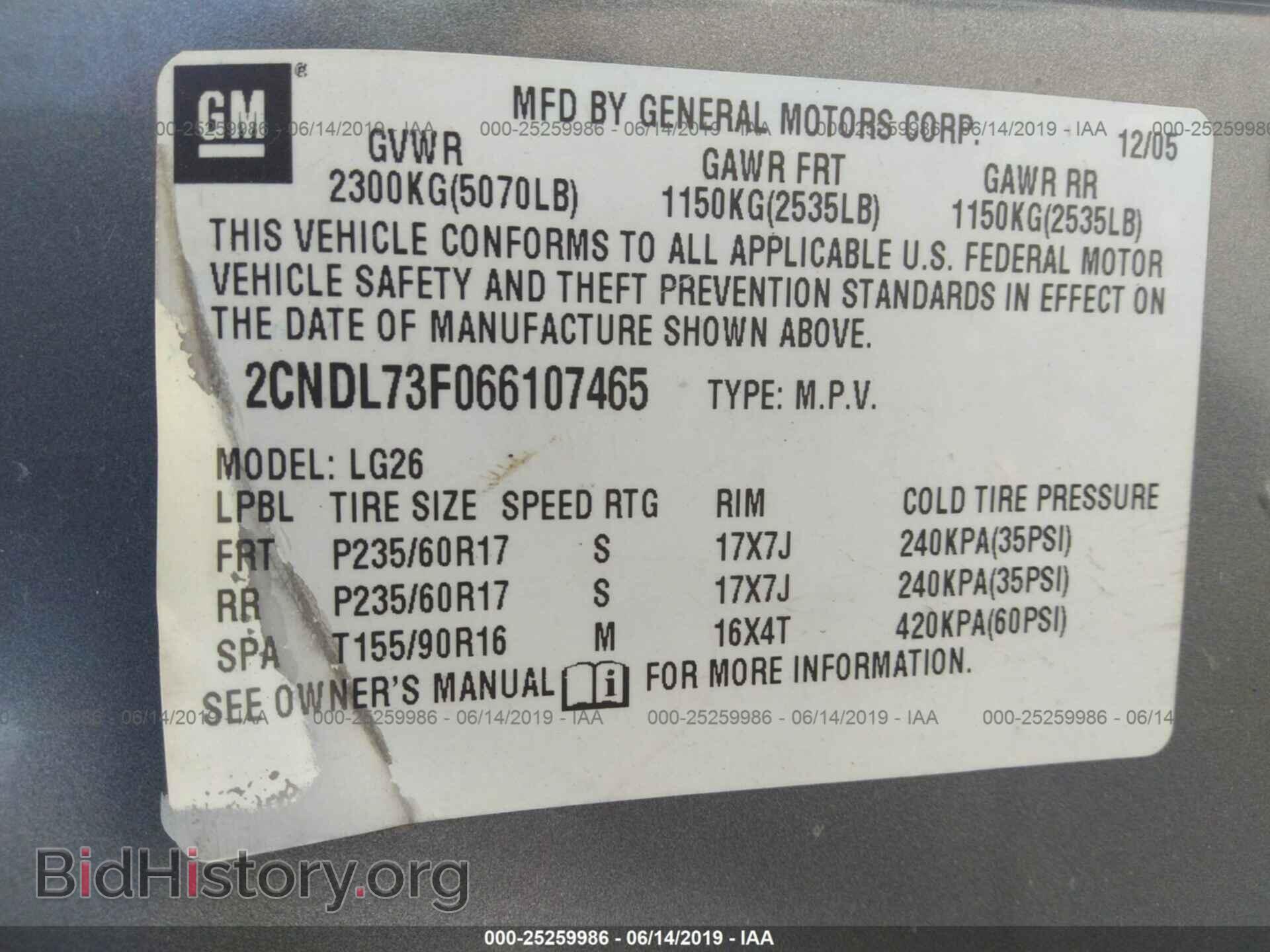 2006 CHEVROLET EQUINOX - VIN: 2CNDL73F066107465 - Фото 9