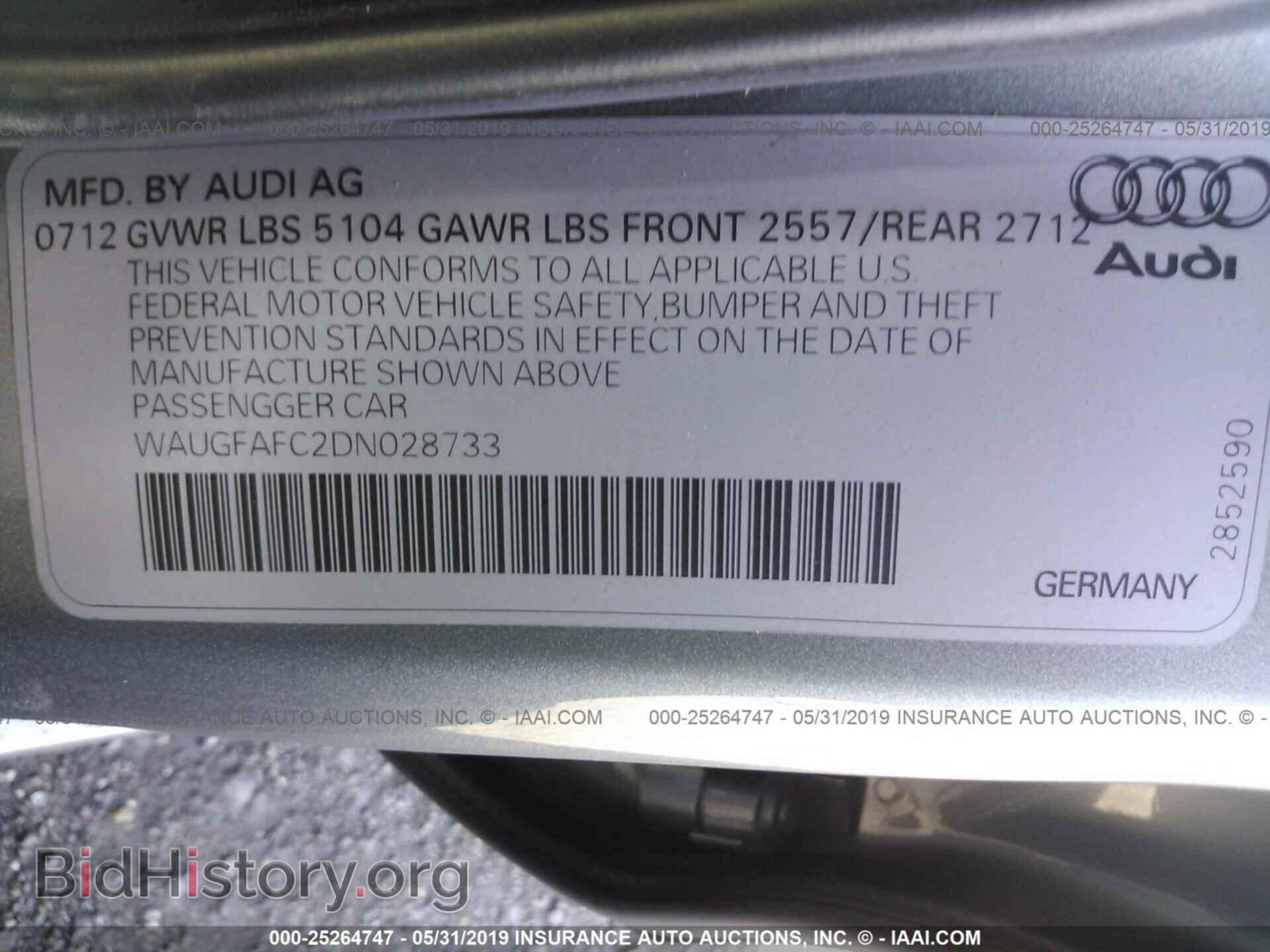 2013 AUDI A6 - VIN: WAUGFAFC2DN028733 - Фото 9