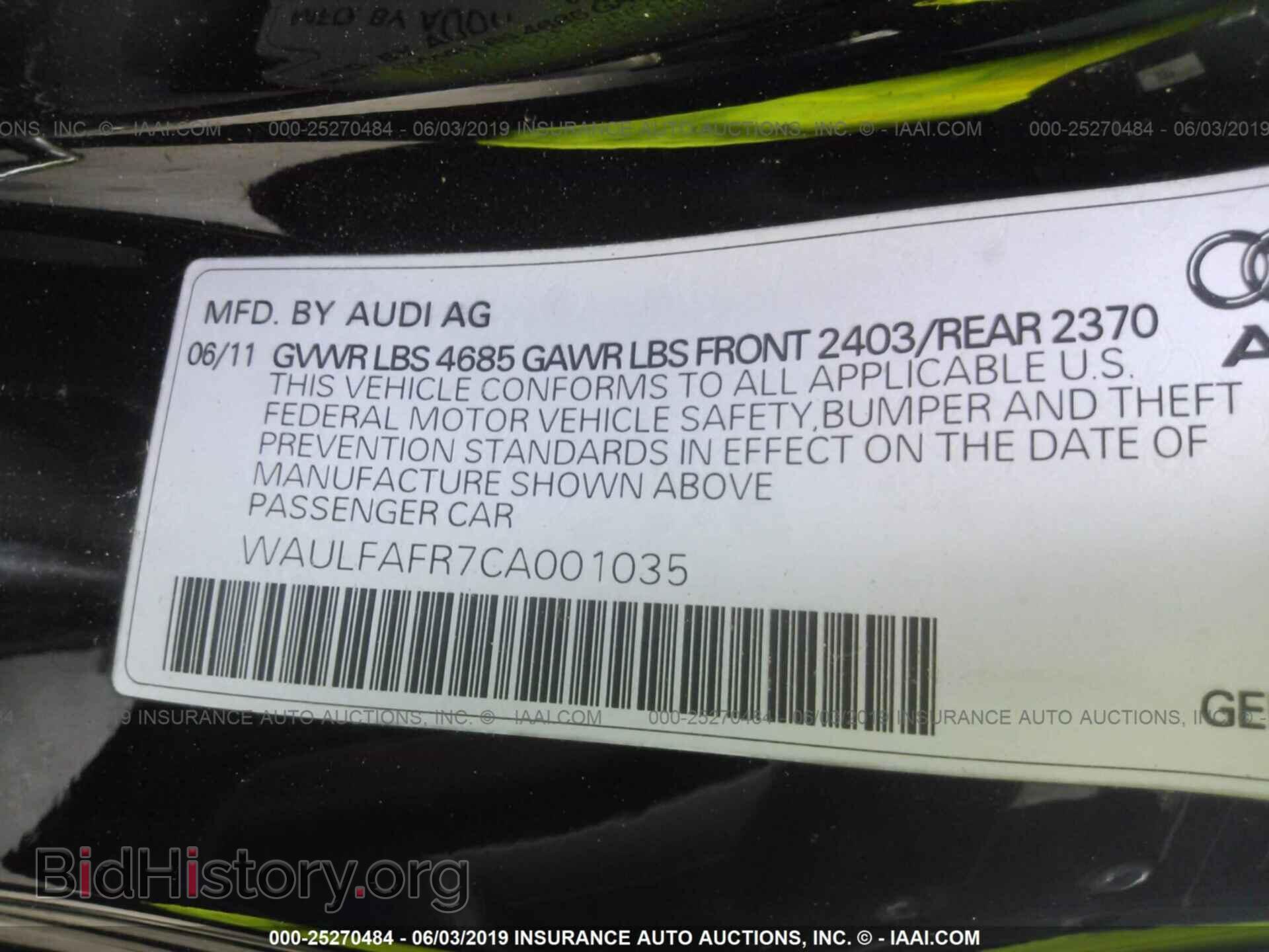 2012 AUDI A5 - VIN: WAULFAFR7CA001035 - Фото 9